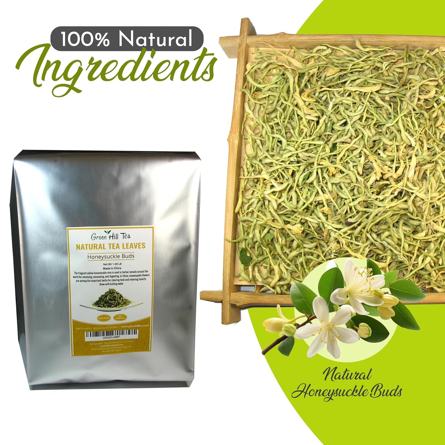 Greenhilltea traditional health herbs, Honey suckle dried herbal tea honeysuckle 16 OZ