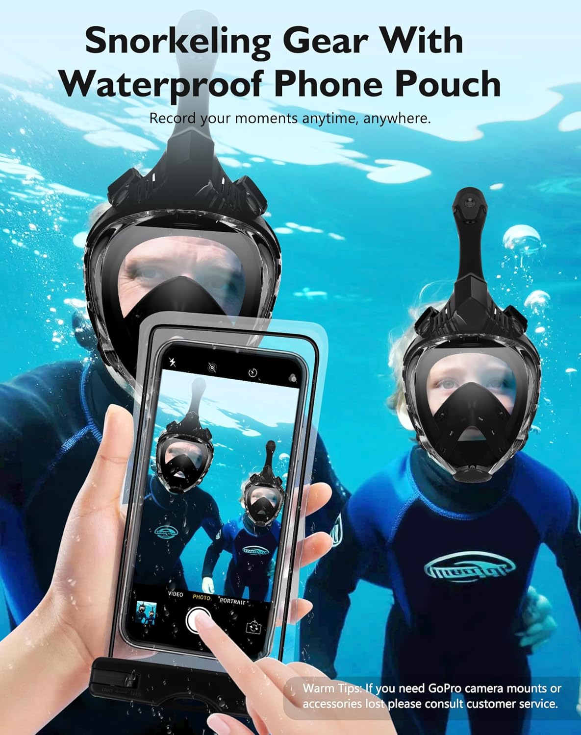 VGKE Full Face Snorkel Mask for Adults, 180 Degree HD Panoramic View Snorkeling Gear with Waterproof Phone Pouch, Anti-Leak & Anti-Fog, Breathe Freely Suitable for Men/Women