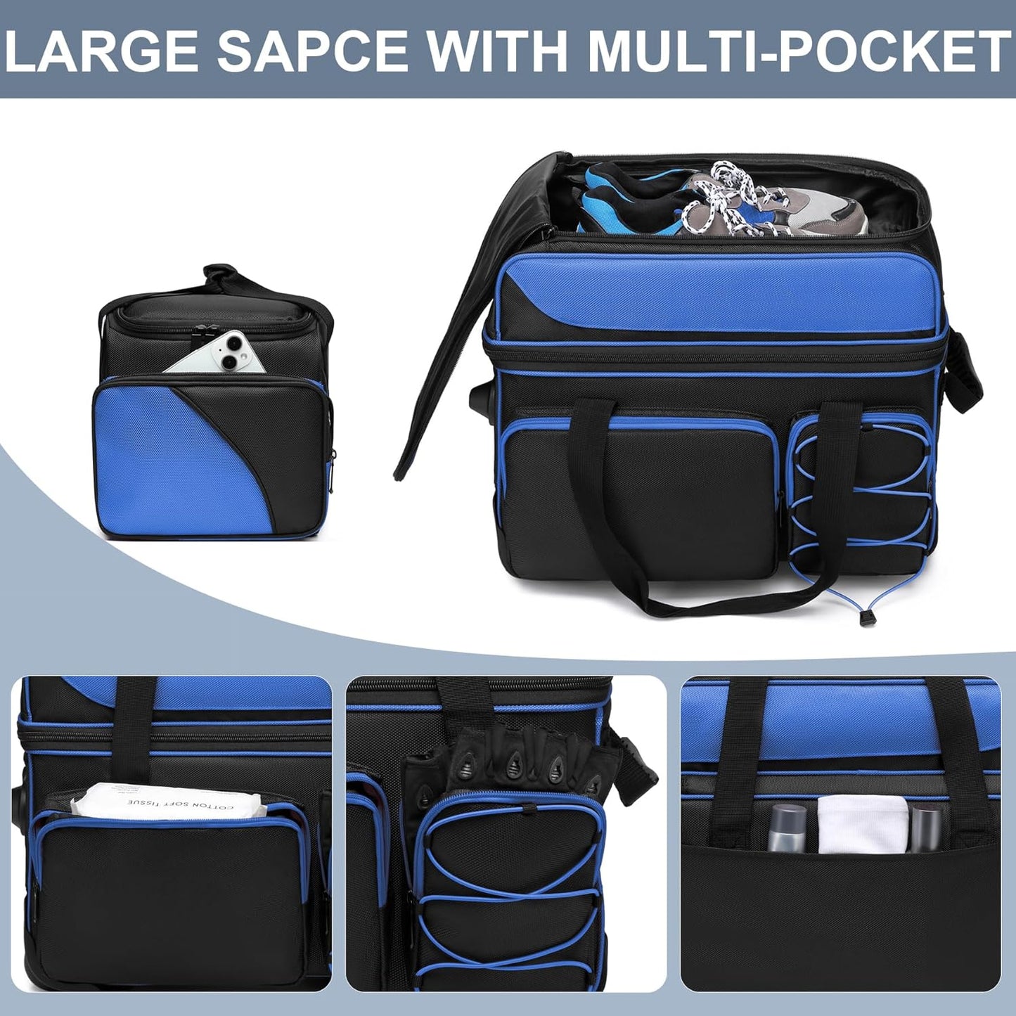 3 Ball Bowling Bag with Wheels, Bowling Bag 3 Ball Roller with Separate Shoe Compartment and Accessory Pocket, 2 Ball Roller Bag Plus Single Ball Tote