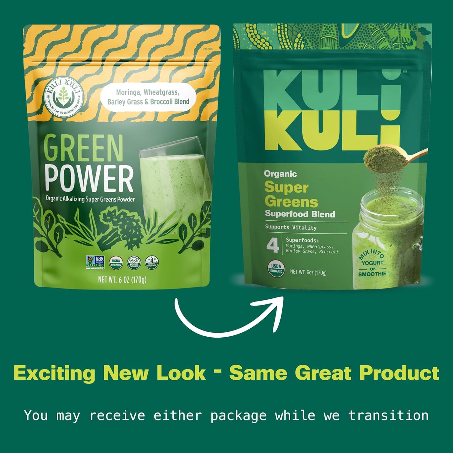 Kuli Kuli Green Power [6 oz] - Super Greens Powder - Nutrient Dense Moringa, Wheatgrass, Broccoli & Barley Grass Blend - 100% Plant Based Organic Superfood Posder Sourced from Remote Farms