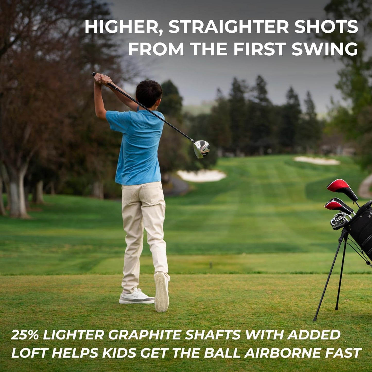 Precise XD-J Junior Golf Clubs Set – Right & Left Hand Options – Kids Golf Clubs for Ages 3-5, 6-8, 9-12 – Lightweight Graphite Shafts, Hybrid Club, Stand Bag – Boys & Girls Golf Set