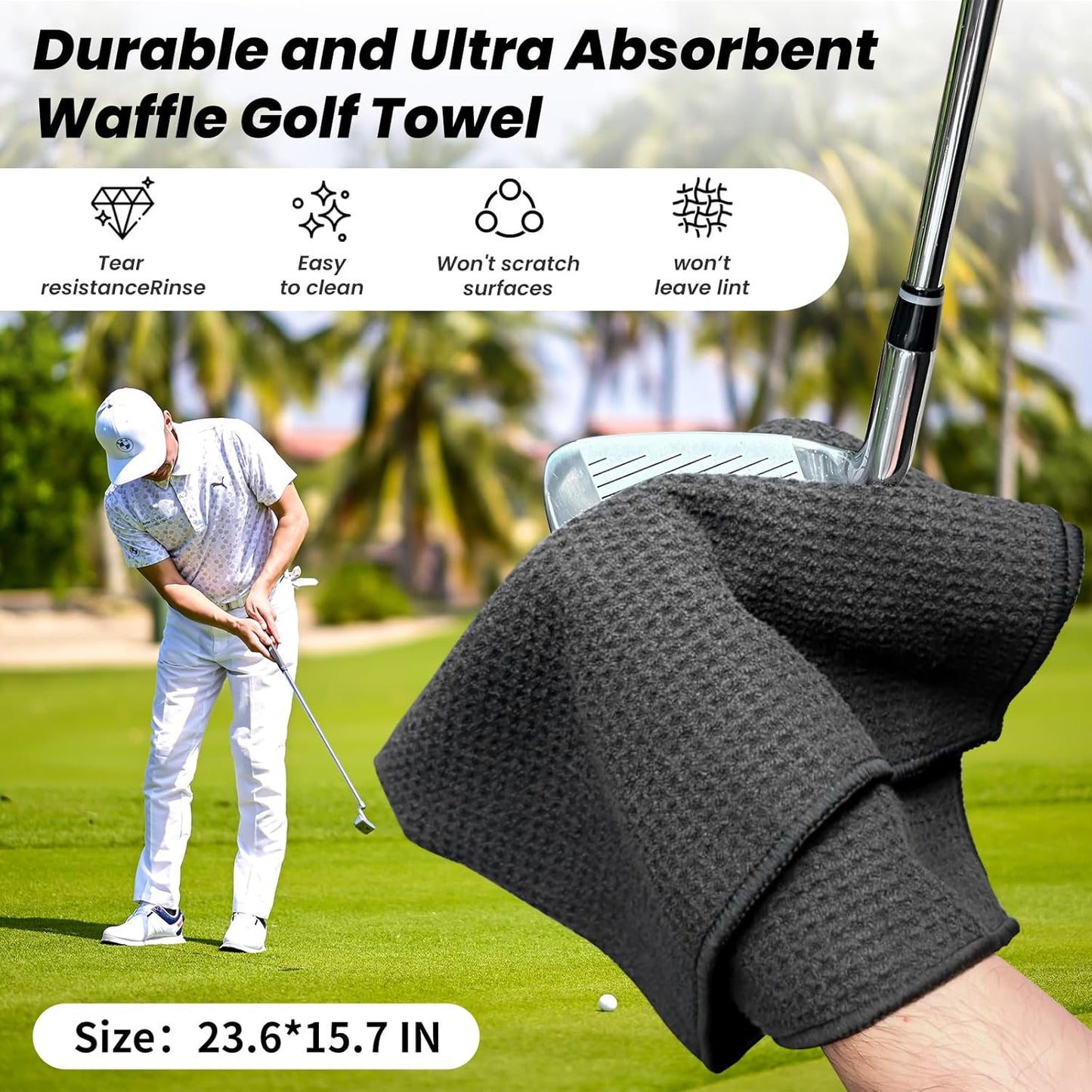 Golf Club Cleaner, Non-Leaking Stretchable Golf Club Brush with Microfiber Golf Towel (23.6 * 15.7 in), Strong Bristles Golf Brush Can Hold 5oz Water, Essentials Golf Accessories for Men