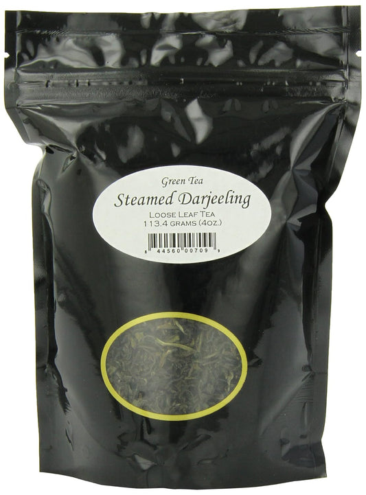 Steamed Darjeeling Green Tea - 4oz | Second Flush Orthodox Loose Leaf Tea Pouches | Muscatel Flavor | 100% Steamed Green Tea | From Darjeeling Hills | Fresh Packaged Herbal Tea Leaves