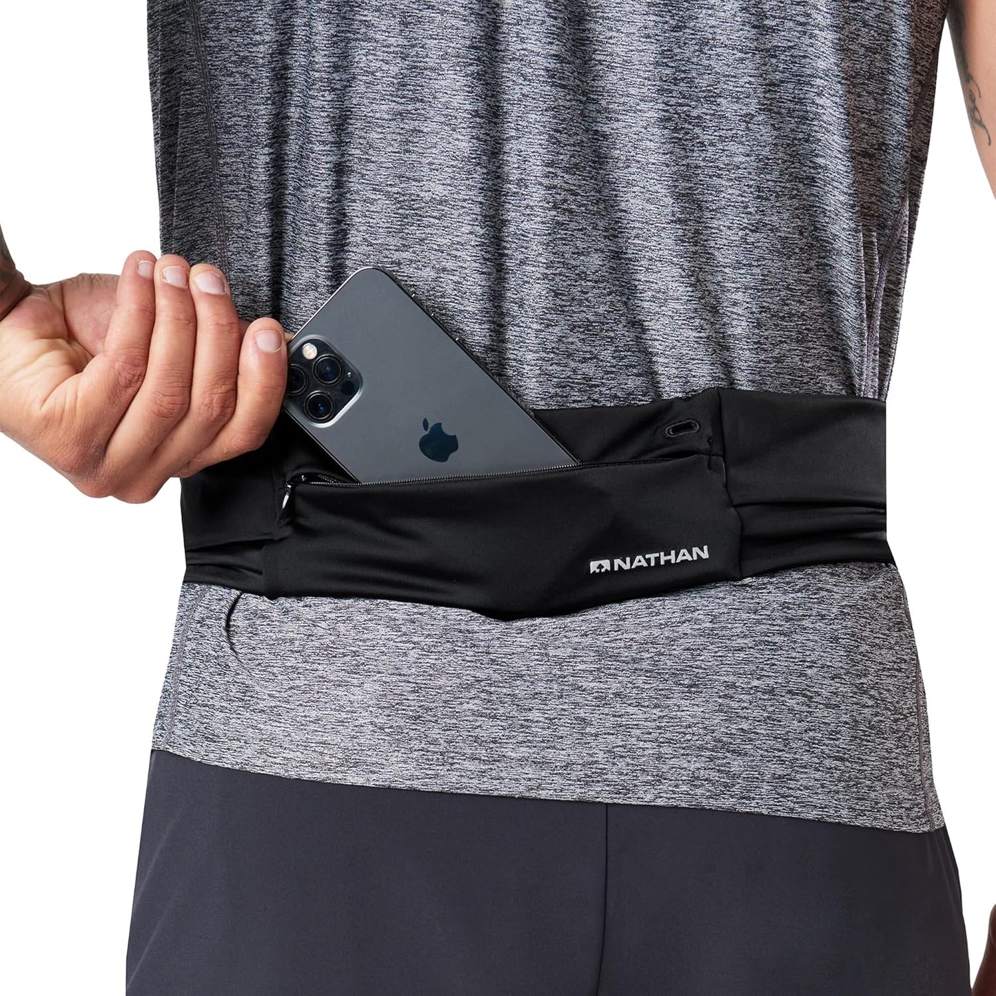 Nathan Running Belt Adjustable Fit Zipster, Zippered, Weather-Resistant Pocket & Two Quick-Stash Pockets for Running Gear, Running Fanny Pack, Walking, Hiking, Gym