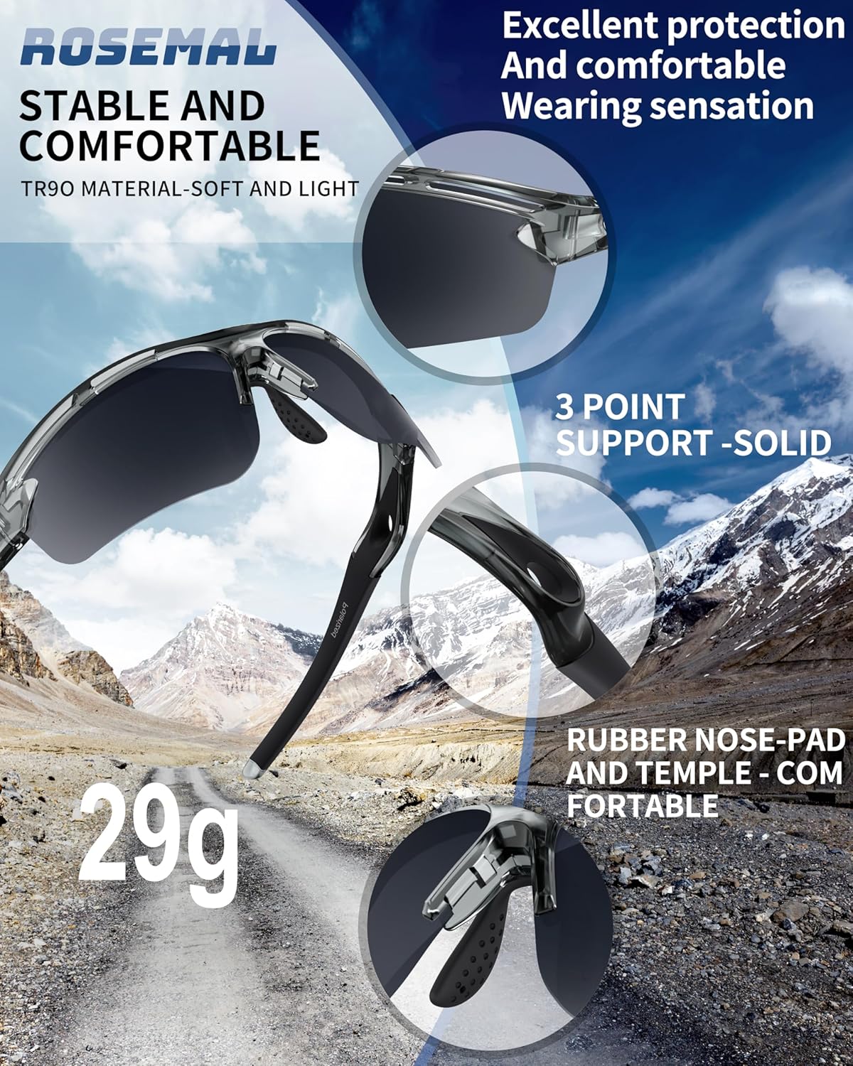 Polarized Sports Sunglasses for Men Women,UV400 Protection Sunglass for Running Cycling Fishing Hiking TR90