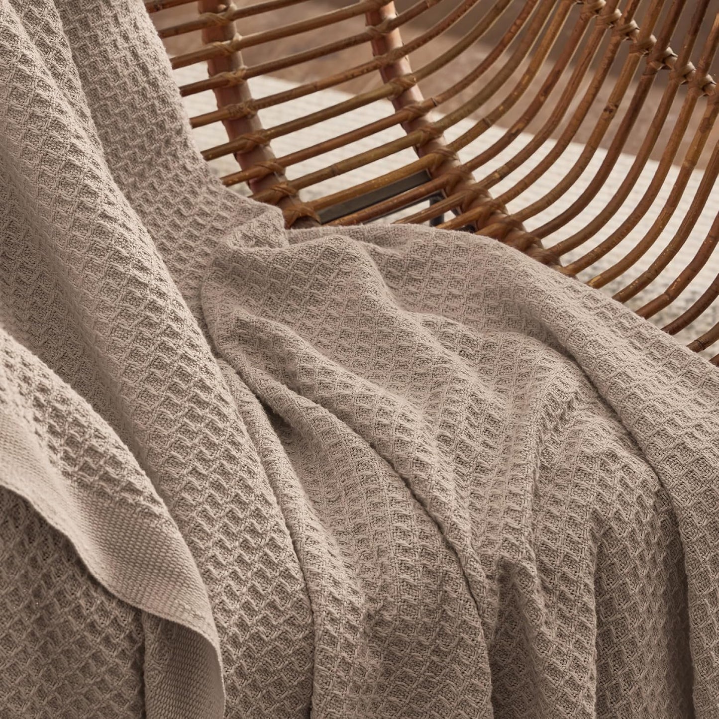 Bedsure 100% Cotton Large Throw Blanket for Couch 50x70 inches - Breathable and Soft, Waffle Weave Throw Blanket for Office, Taupe