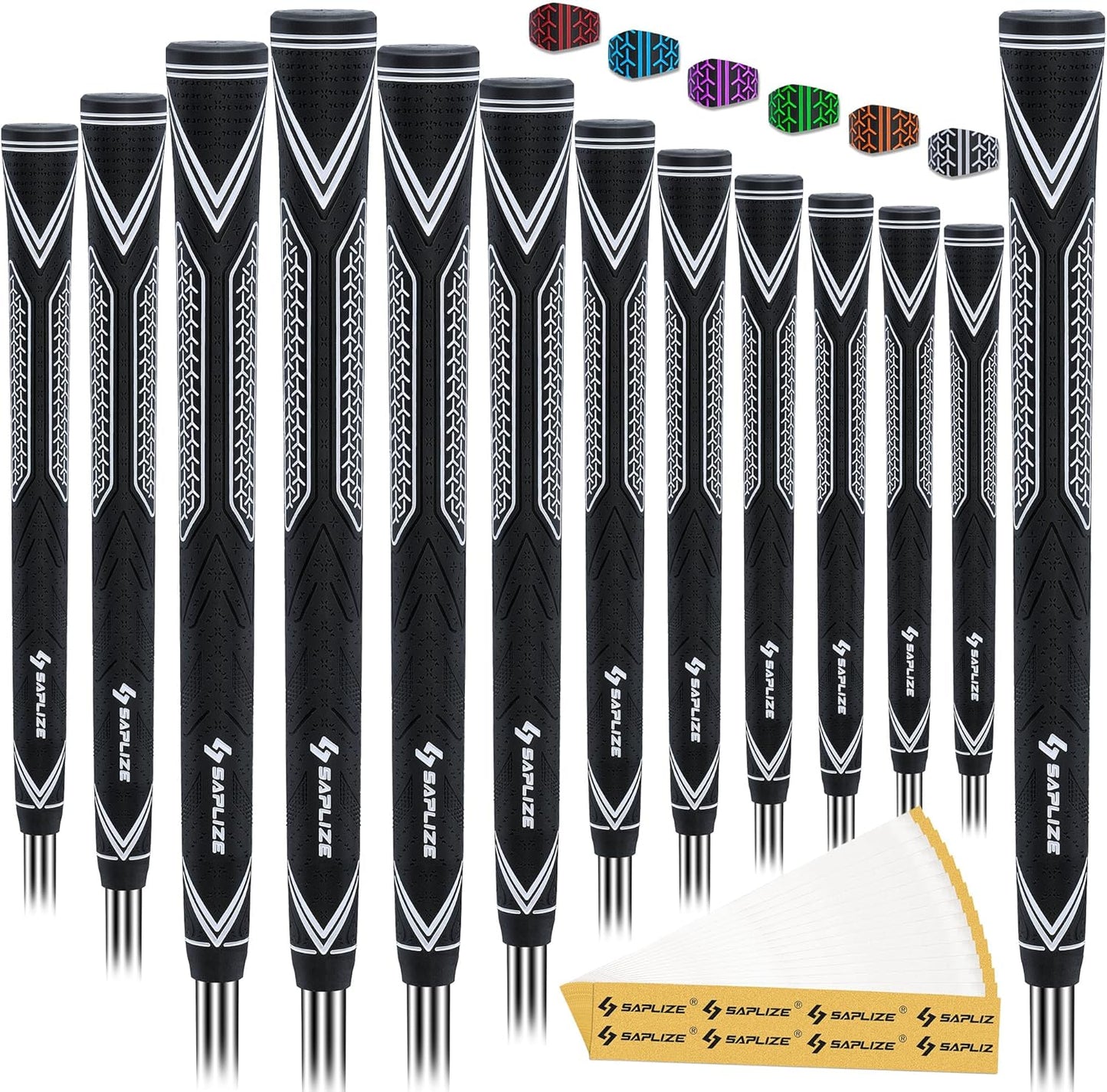 SAPLIZE High-performance Rubber Golf Grips 13 Pack, High Shock Absorption, Non-slip, Choose from 13 Grips with 15 Tapes or Full Regripping Kit, Available in Standard/Mid/Jumbo Sizes, CC10 Series