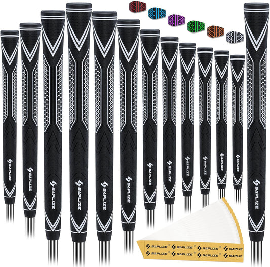 SAPLIZE High-performance Rubber Golf Grips 13 Pack, High Shock Absorption, Non-slip, Choose from 13 Grips with 15 Tapes or Full Regripping Kit, Available in Standard/Mid/Jumbo Sizes, CC10 Series
