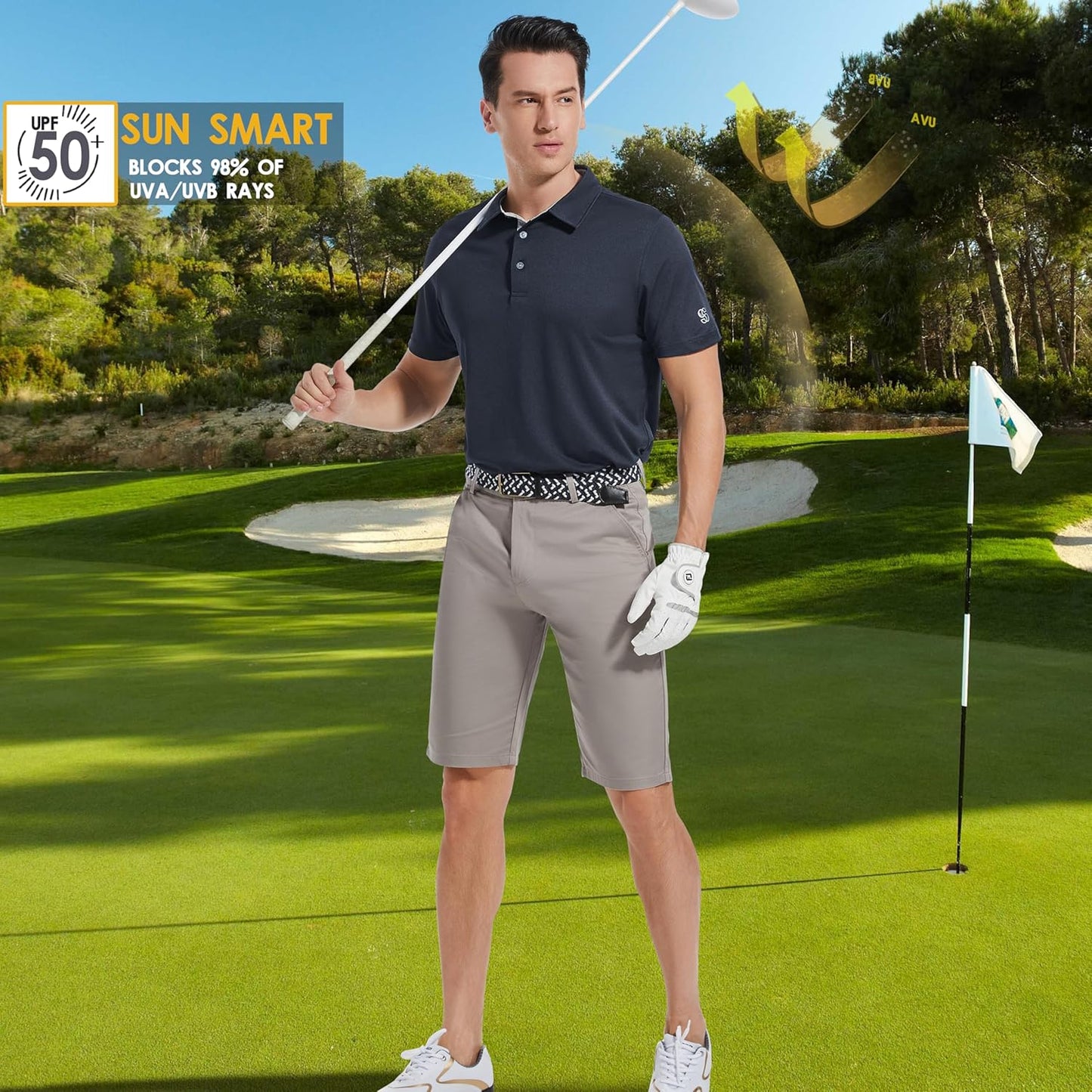 Mens Golf Shirt Short Sleeve Moisture Wicking Dry Fit Performance Solid Casual Pique Collared Golf Polo Shirts for Men