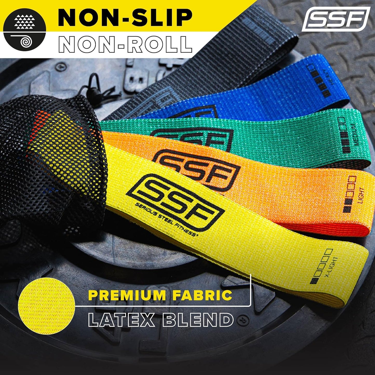 Serious Steel Fitness Fabric Mini Loop Non-Slip Resistance Band Set | Warm-Up, Physical Therapy, Glute Training, Speed and Agility Exercise Bands