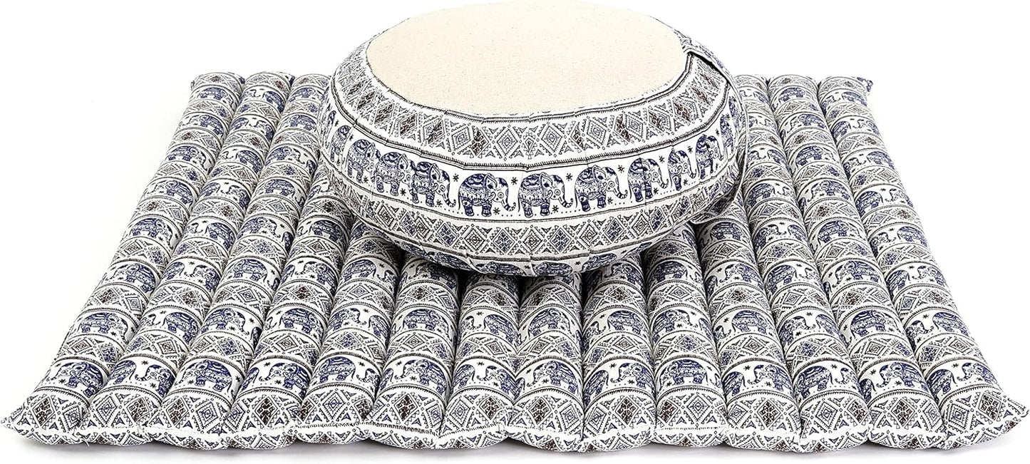 Leewadee Meditation Cushion Set – 1 Round Zafu Meditation Pillow and 1 Square Roll-Up Zabuton Meditation Mat, Pillows Bundle Filled with Kapok