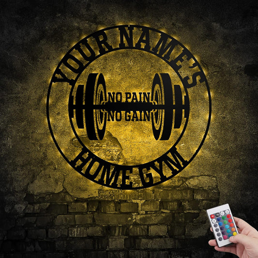 Personalized Home Gym LED Tin Metal Sign Multiple Sizes, Gym Sign Wall Decor, Exercise Workout Room Decor Fitness Center, Motivational Inspirational Hanging Wall Art Wall Plaque (03 w/lights)