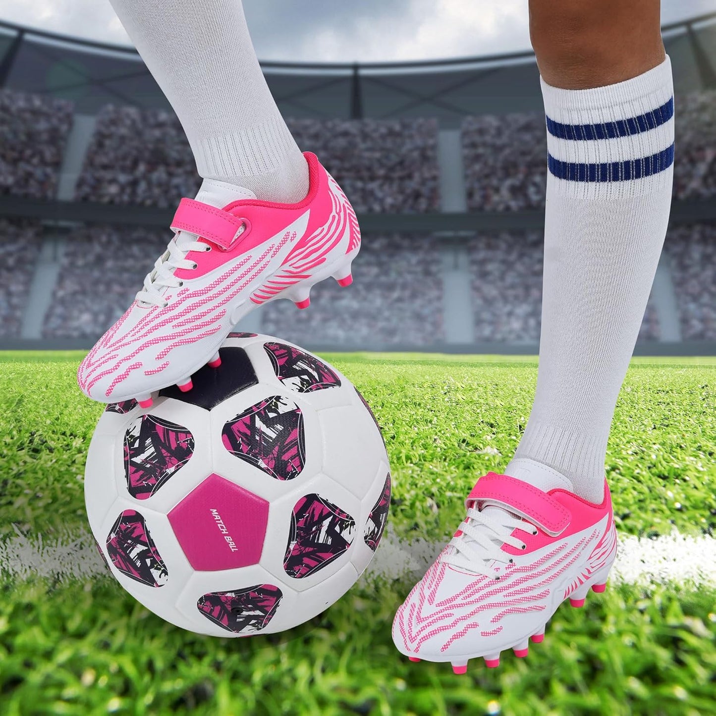 brooman Kids Firm Ground Soccer Cleats Boys Girls Athletic Football Shoes