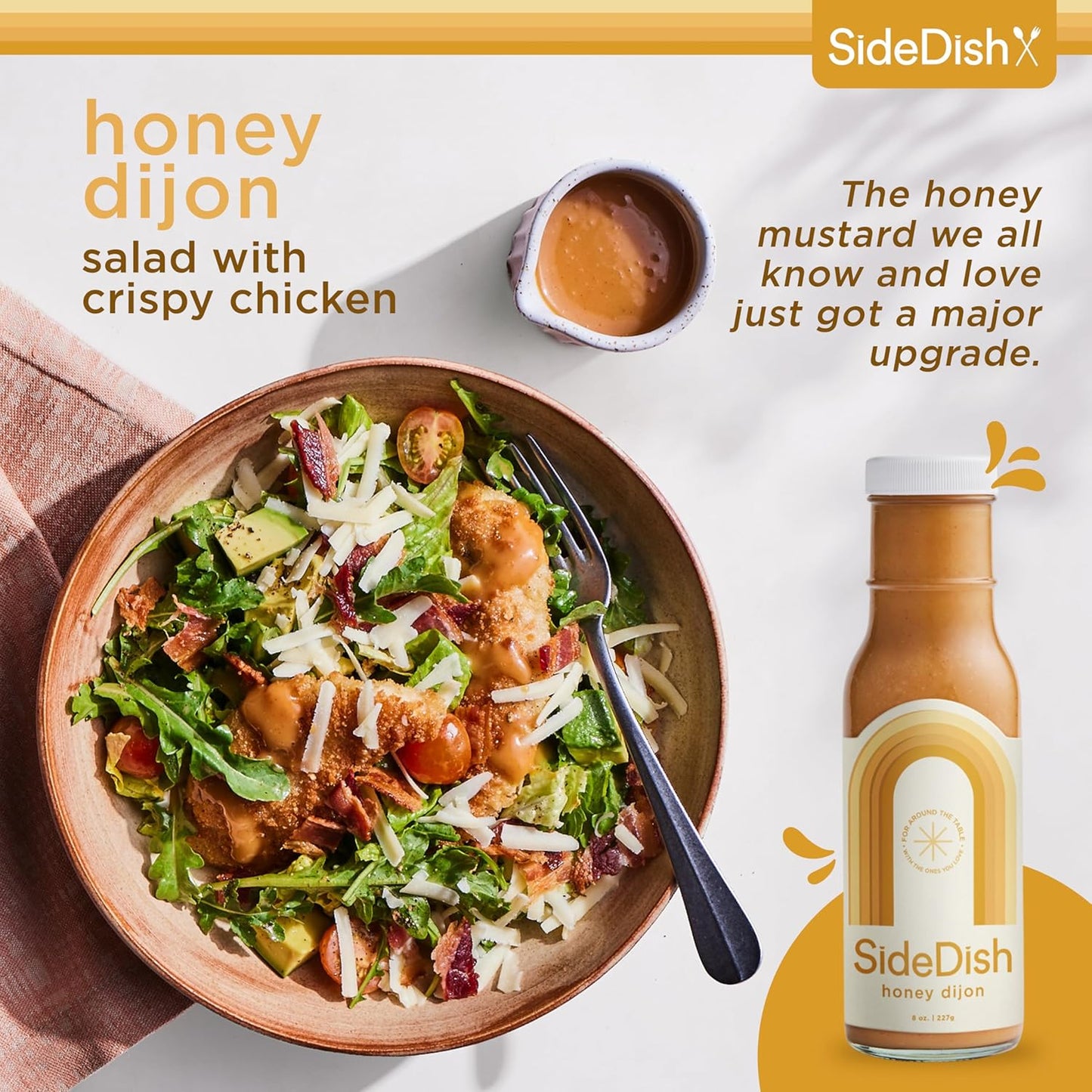 SideDish Honey Dijon Dressing (Pack of 3) – Seed Oil Free Made w/Avocado Oil – Refined Sugar Free, Dairy & Gluten Free Dip & Marinade – Paleo Honey Mustard Dressing for Dips, Sauces