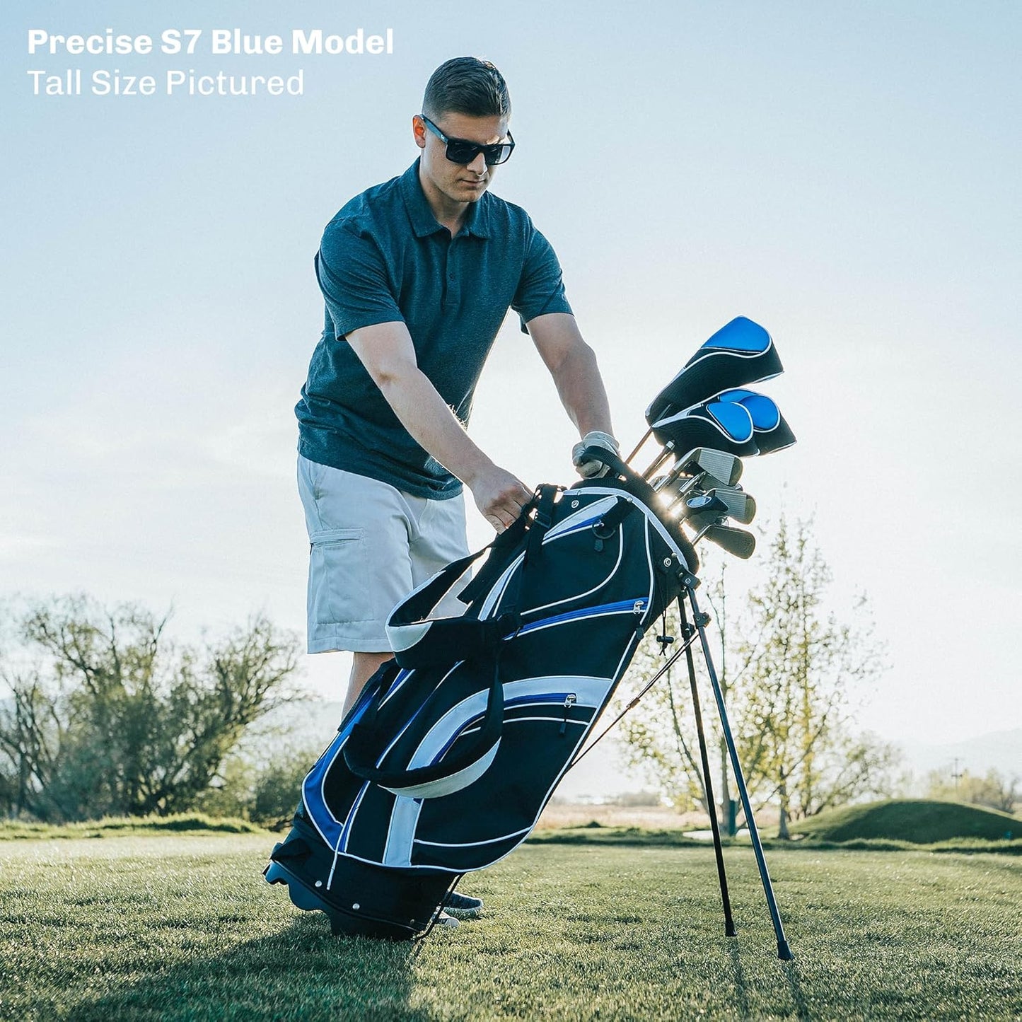 Precise S7 Men's Complete Right Handed Golf Club Set | Complete Regular & Tall Mens Golf Clubs Set | with 4 HC's, Lightweight Shafts & Spacious Stand Bag w/Storage Pockets & Dual Straps for Carrying