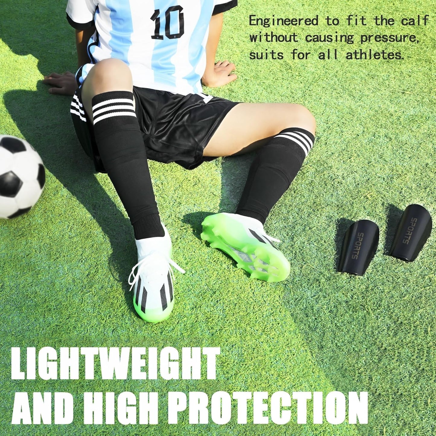 Soccer Shin Guards for Kids Adults, Toddler Shin Pads Set with Sleeves and Long Soccer Socks for Age 2-16 Boys & Girls, Youth &Men, Lightweight Soccer Equipment