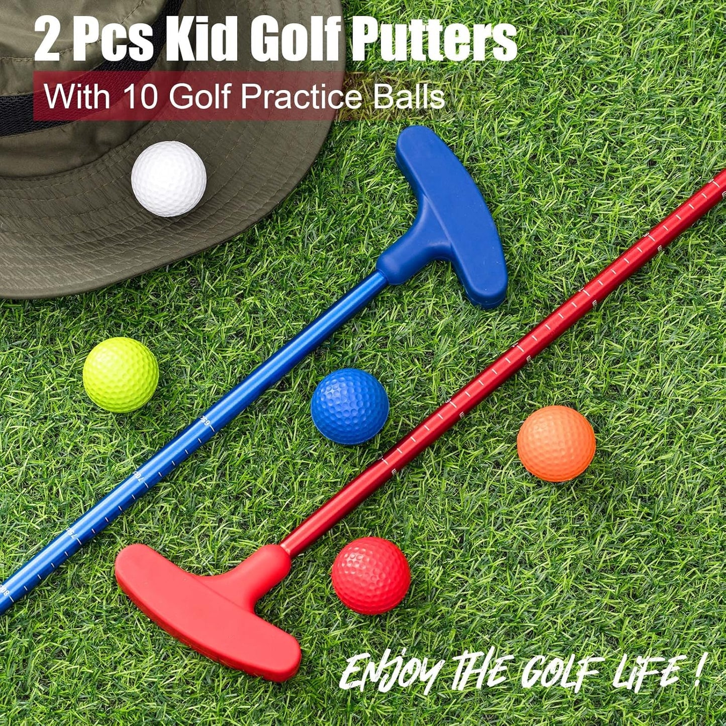 Lenwen 2 Pcs Golf Putter for Men Women Adjustable Length Two Way Putter Right or Left Handed Golfers Mini Golf Club with Practice Balls for Adults