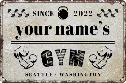 Custom Gym Sign Wall Art Decor Personalized Name Aluminum Metal Sign Retro Workout Room Fitness Center Tin Sign