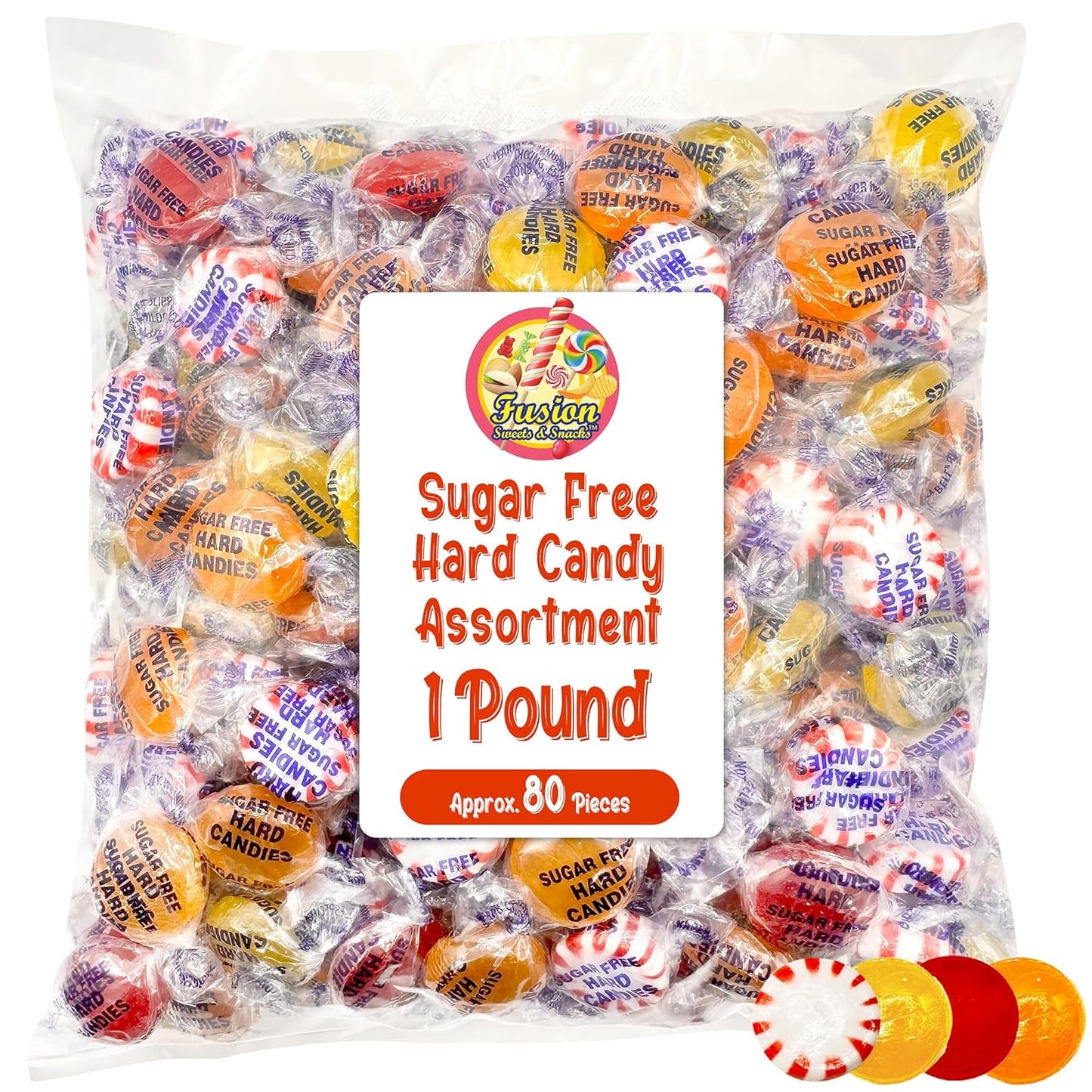 Sugar Free Hard Candy Assortment - 1 Pound Bulk Bag (Approx 80 Count), Butterscotch, Lemon, Cinnamon, Peppermint Starlight Sugarfree Candy, Diabetic and Keto Friendly Zero Sugar Hard Candies, Individually Wrapped