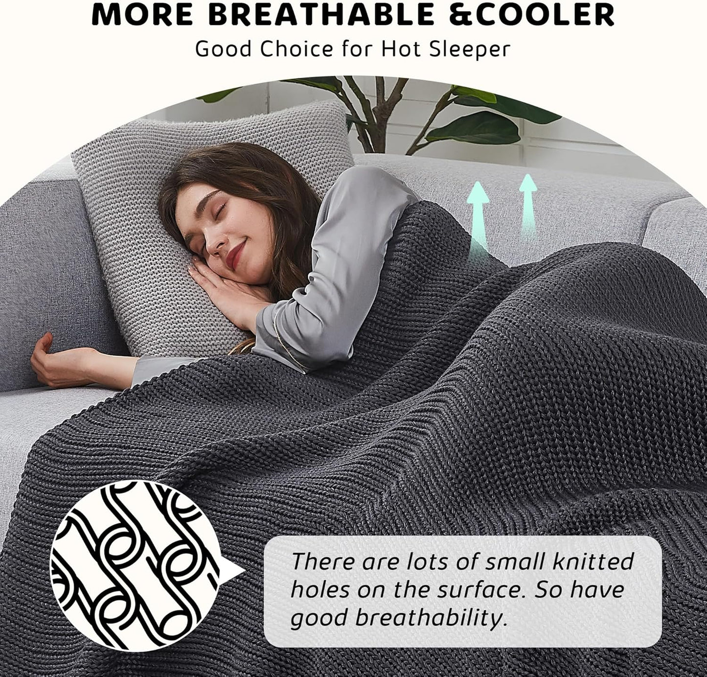 L'AGRATY Knitted Weighted Blanket - 48"x72" 15lbs Cooling Chunky Knit Heavy Blanket for Adults Braided Crochet Throw Thick Cable Yarn Knit Decorative No Beads Evenly Weighted Machine Washable