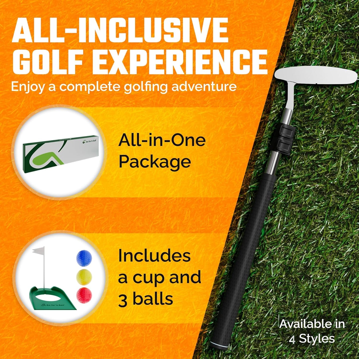 Kids Putter Set with Extendable Shaft – Adjustable Mini Golf Putter for Junior Golfers – Left & Right-Handed Training Club – Includes 3 Balls – Silver, 17"-35"