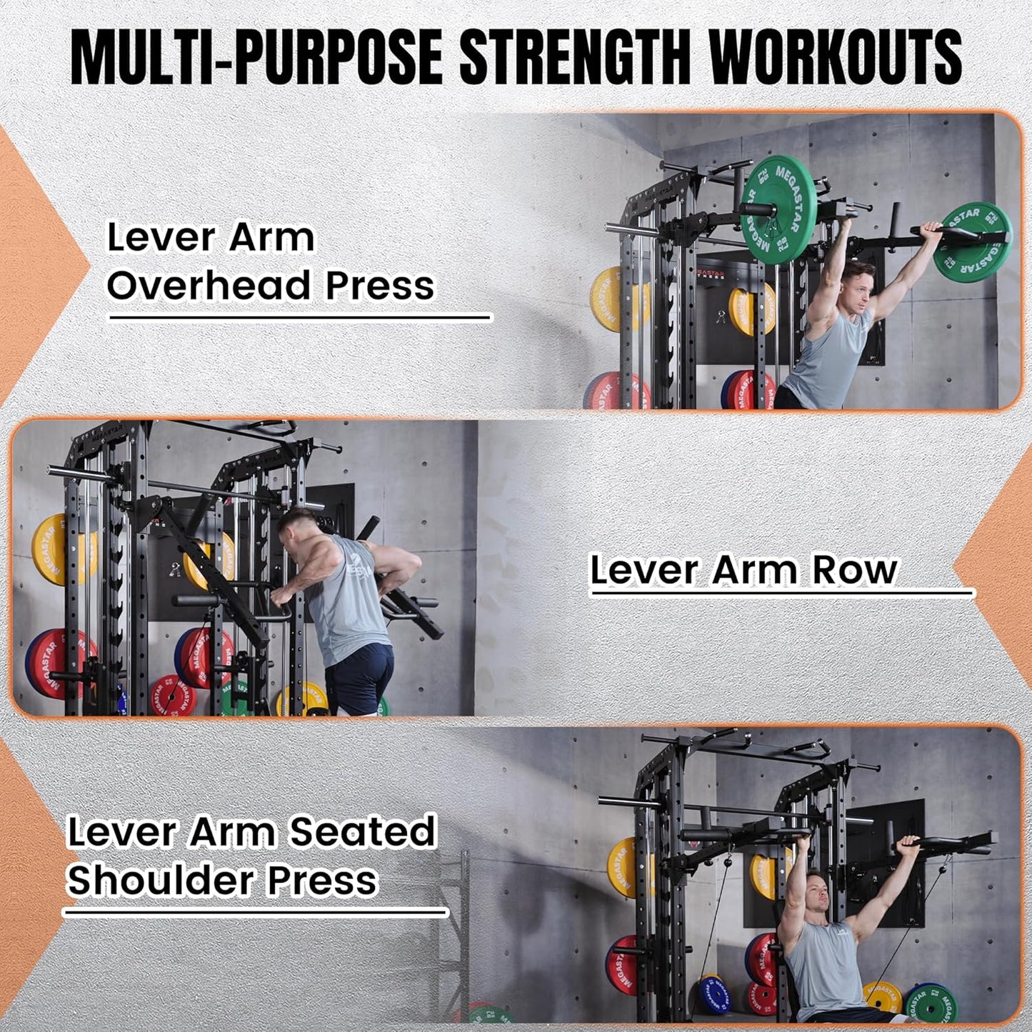 Adjustable Lever Arms, Power Rack Attachment for Full-Body Strength Training, Compatible with 2x2, 2x3, 3x3 Racks, Fits 1’’ & 2’’ Weight Plates, 350LB Capacity, Multi-Grip Handles, TK800