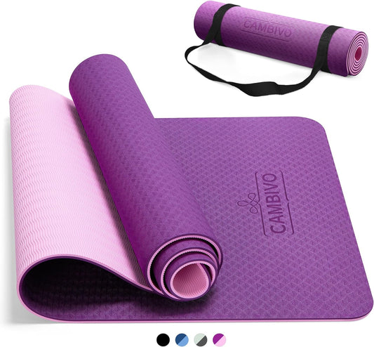 CAMBIVO Yoga Mat for Women Men Kids, 1/3 & 1/4 & 2/5 Inch Extra Thick Yoga Mat Non Slip, 72" x 24" TPE Yoga Mats, Workout Mat with Carrying Strap for Yoga, Pilates and Floor Exercises