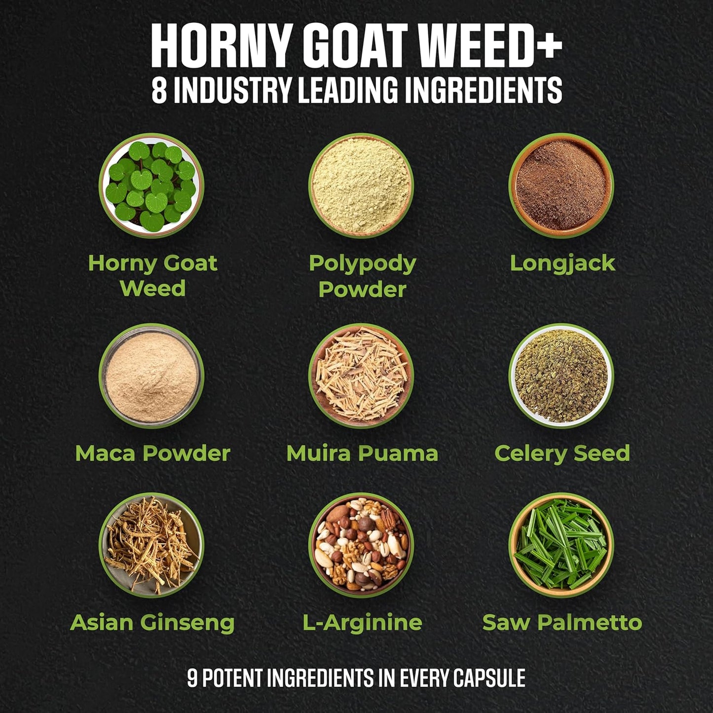 Male Horny Goat Weed PLUS 8 Ingredients - Performance Pills for Men w/ Fast Acting Blood Flow to Boost Energy, Gain Muscle, Assist Circulation | 9 Smart Ingredients | 3rd Party Tested - 60 Capsules