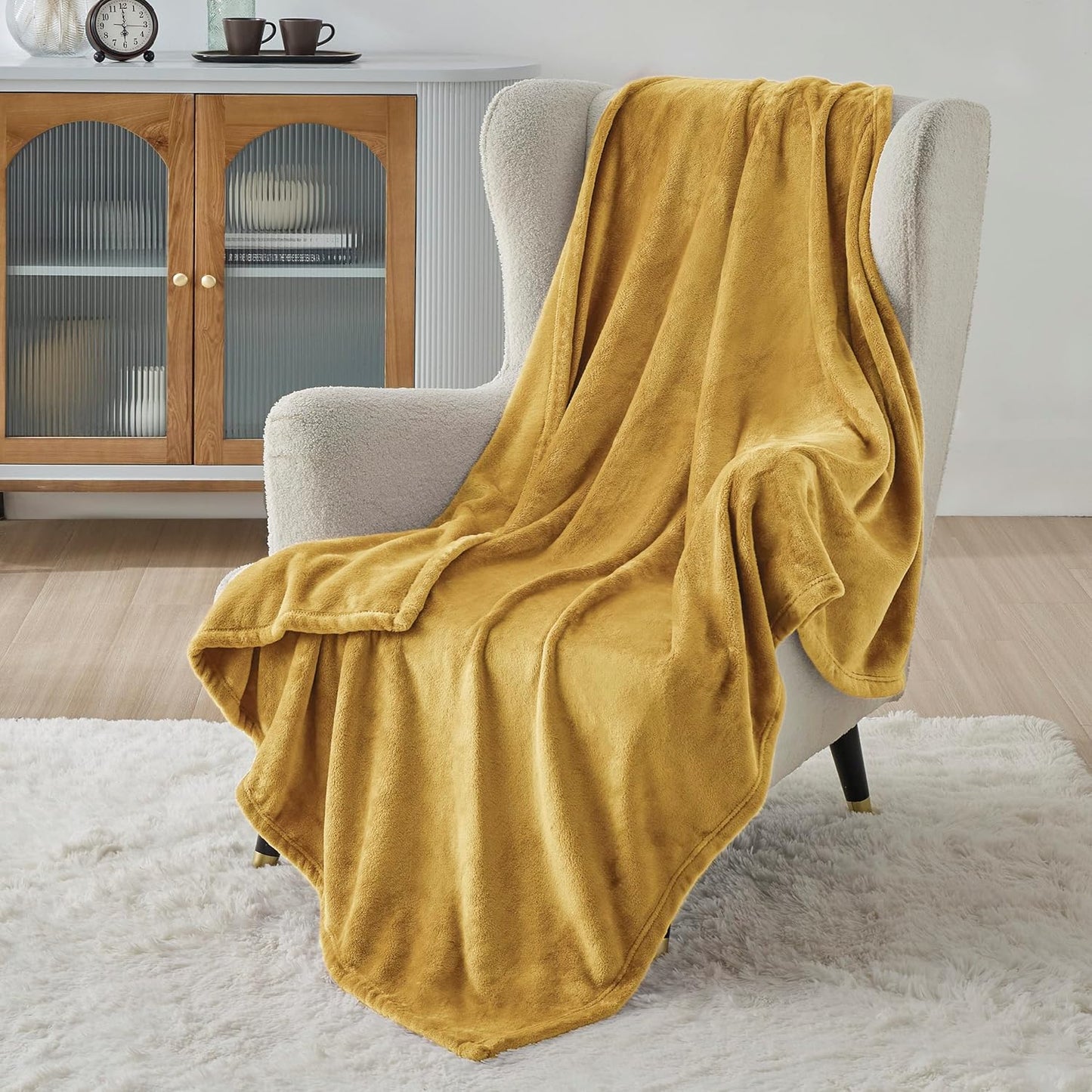 Bedsure Fleece Throw XL Blanket Yellow - 300GSM Soft Lightweight Plush Cozy Blankets for Bed, Sofa, Couch, Travel, Camping, 50x70 inches