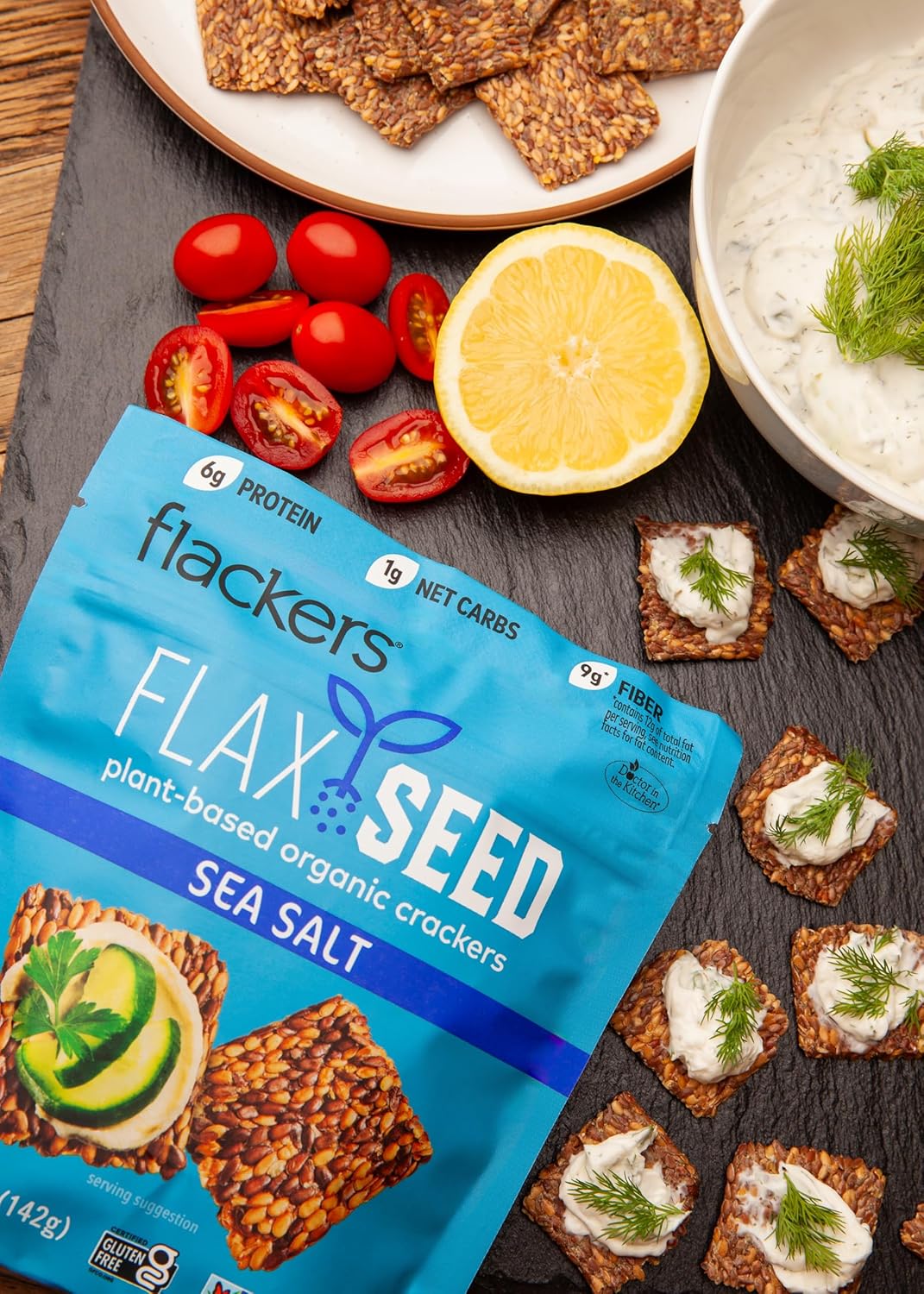 Flackers Organic Sea Salt Flaxseed Crackers, 5 Ounce 1-Pack, Gluten Free, Non GMO, Vegan, Keto Snack, 9g Fiber, 1g Net Carb