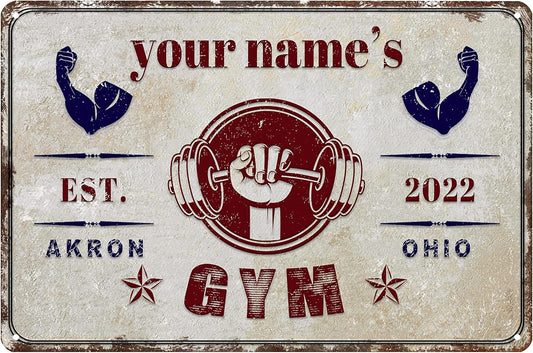 Custom Gym Sign Wall Art Decor Personalized Name Aluminum Metal Sign Retro Workout Room Fitness Center Tin Sign