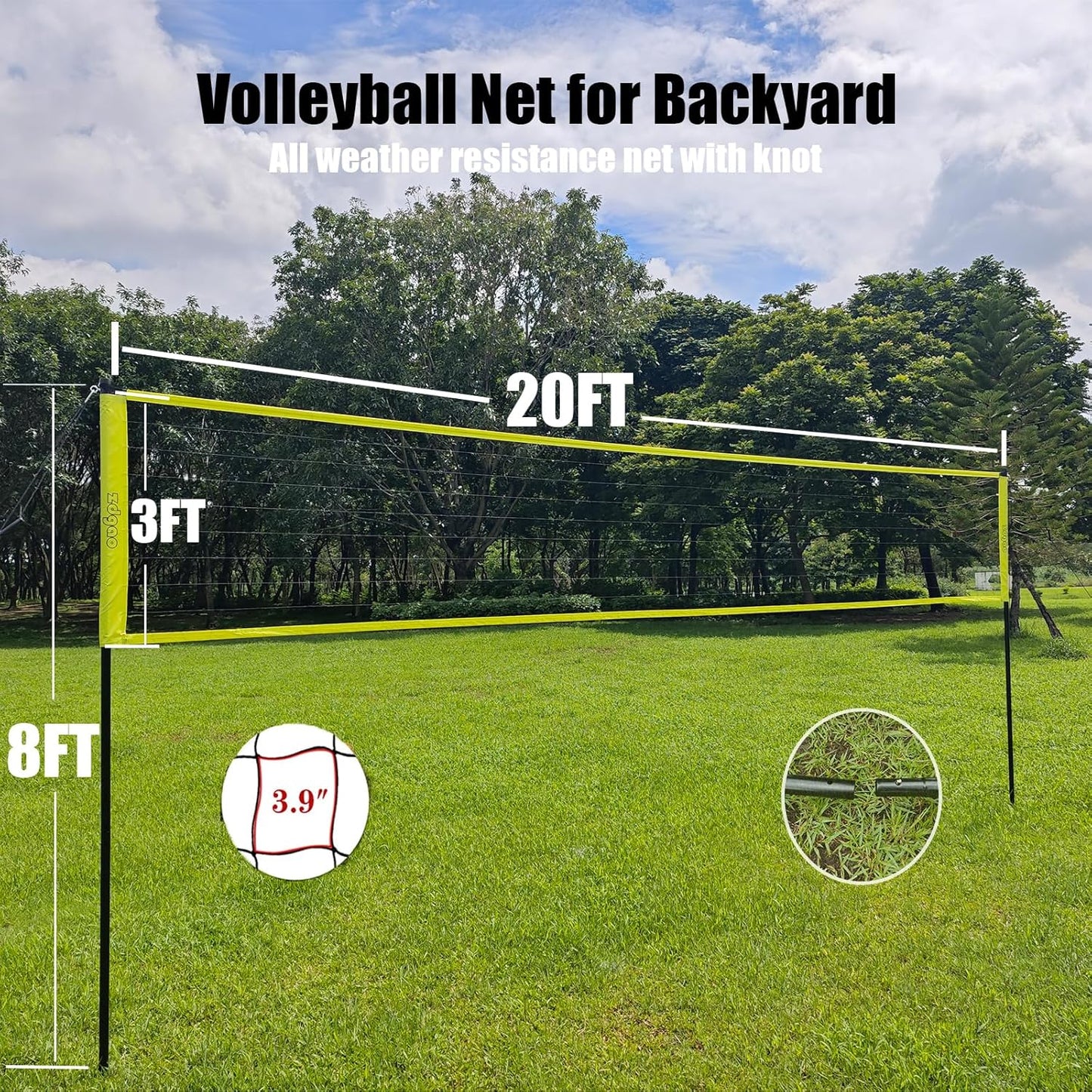 Outdoor Portable Volleyball Net System - Adjustable Height Poles with Soft Volleyball Ball, Pump, Hammer, Boundary Line, and Carry Bag for Backyard, Beach, Lawn