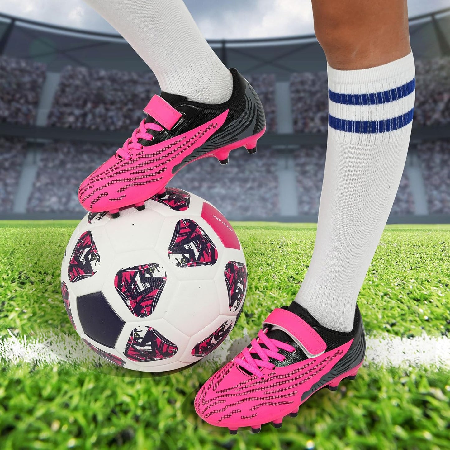 brooman Kids Firm Ground Soccer Cleats Boys Girls Athletic Football Shoes