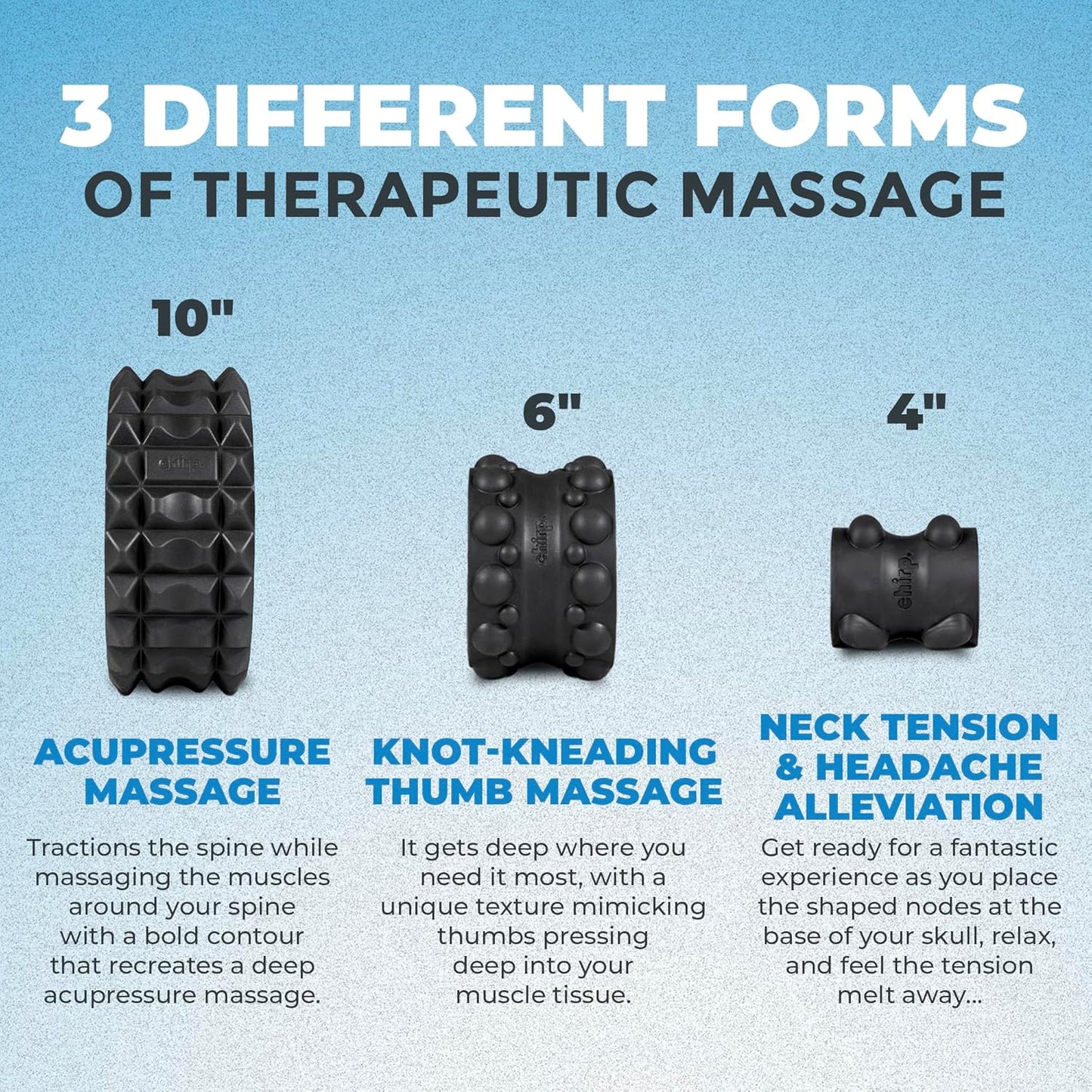 Chirp Wheel XR 3P Massage Roller Set - 10” Acupressure, 6” Knot-Kneading Thumb, 4” Neck & Headache Tension Relief, High Density Foam Massage Rollers for Back & Neck Pain, 500lbs Capacity, Mint