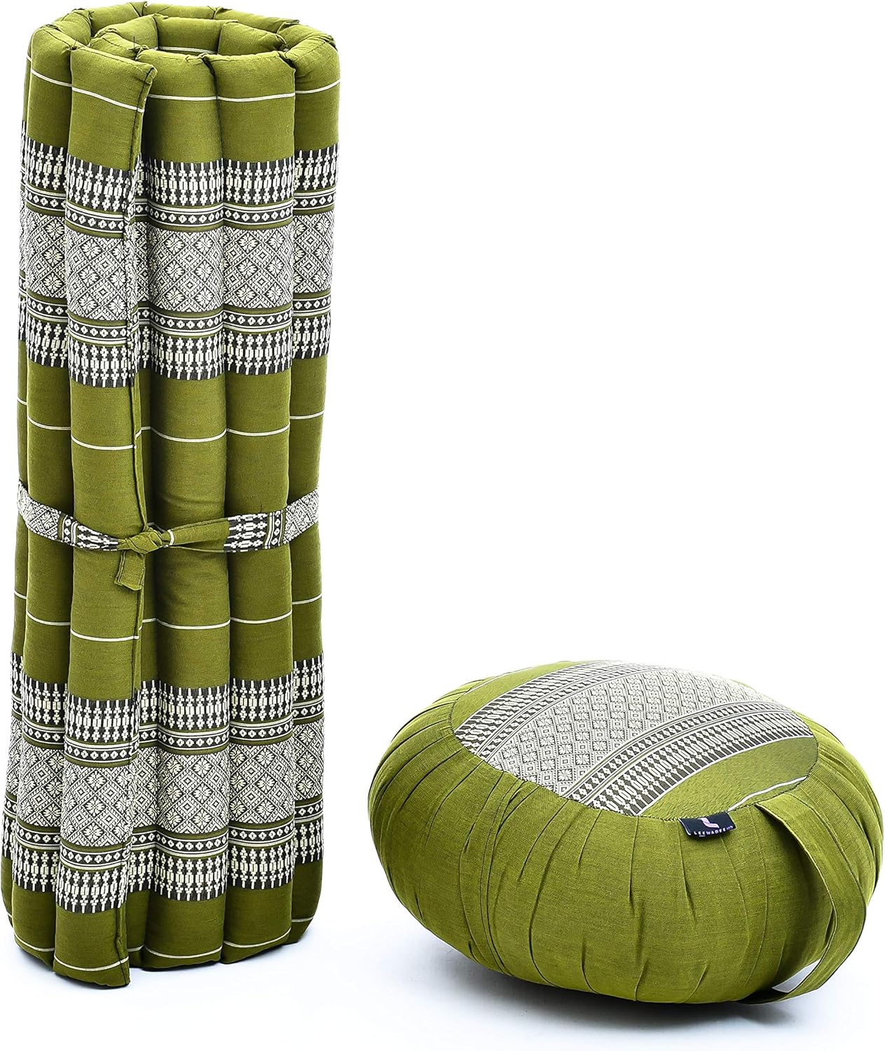 Leewadee Meditation Cushion Set – 1 Round Zafu Meditation Pillow and 1 Square Roll-Up Zabuton Meditation Mat, Pillows Bundle Filled with Kapok
