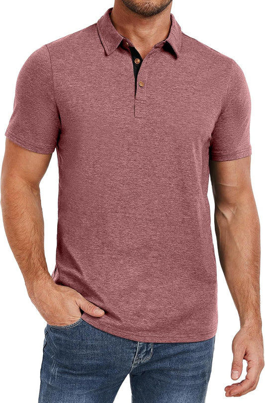 PEGENO Mens Polo Shirts Short Sleeve Casual Cotton Golf Shirts Performance Polo Shirts for Men