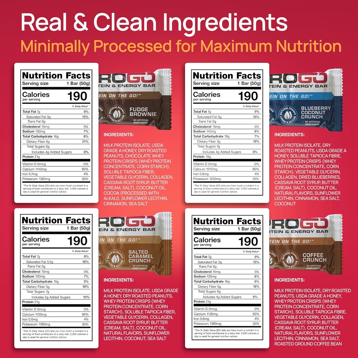 ProGo Protein Bars, Low Sugar, High Protein Snacks (Up to 22g) - 95% Pure Isolate for Faster Muscle Growth & Recovery, Low Calorie, Sweetened w/Peanut Butter & Honey (4-Count, Starter Pack)