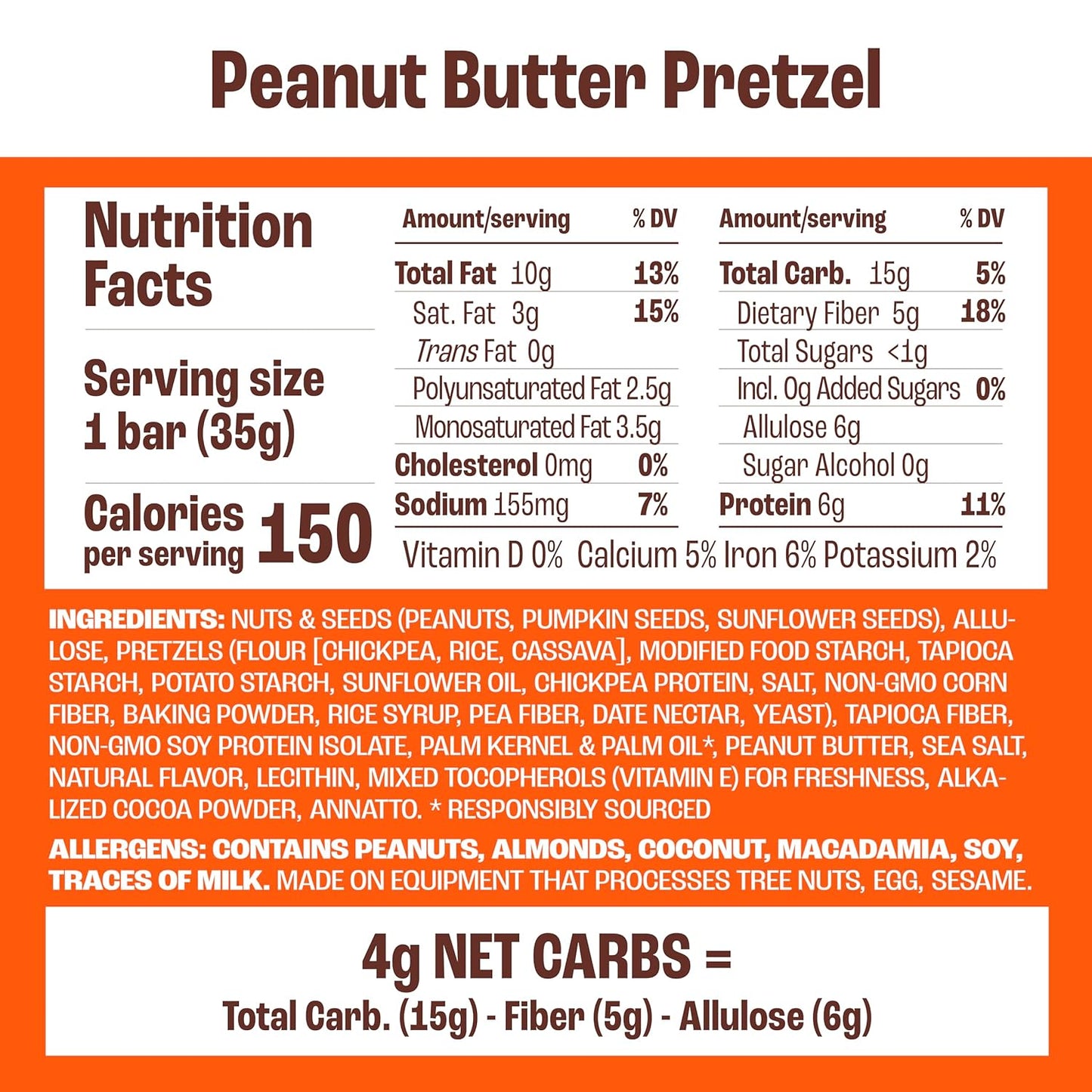 Munk Pack Nut & Seed Snack Bar - 6g Protein, 1g Sugar, 3g Net Carbs, Low Sugar, Keto, and Gluten Free Snack for Adults and Kids, Peanut Butter Pretzel – 4.92 oz, 12 Pack