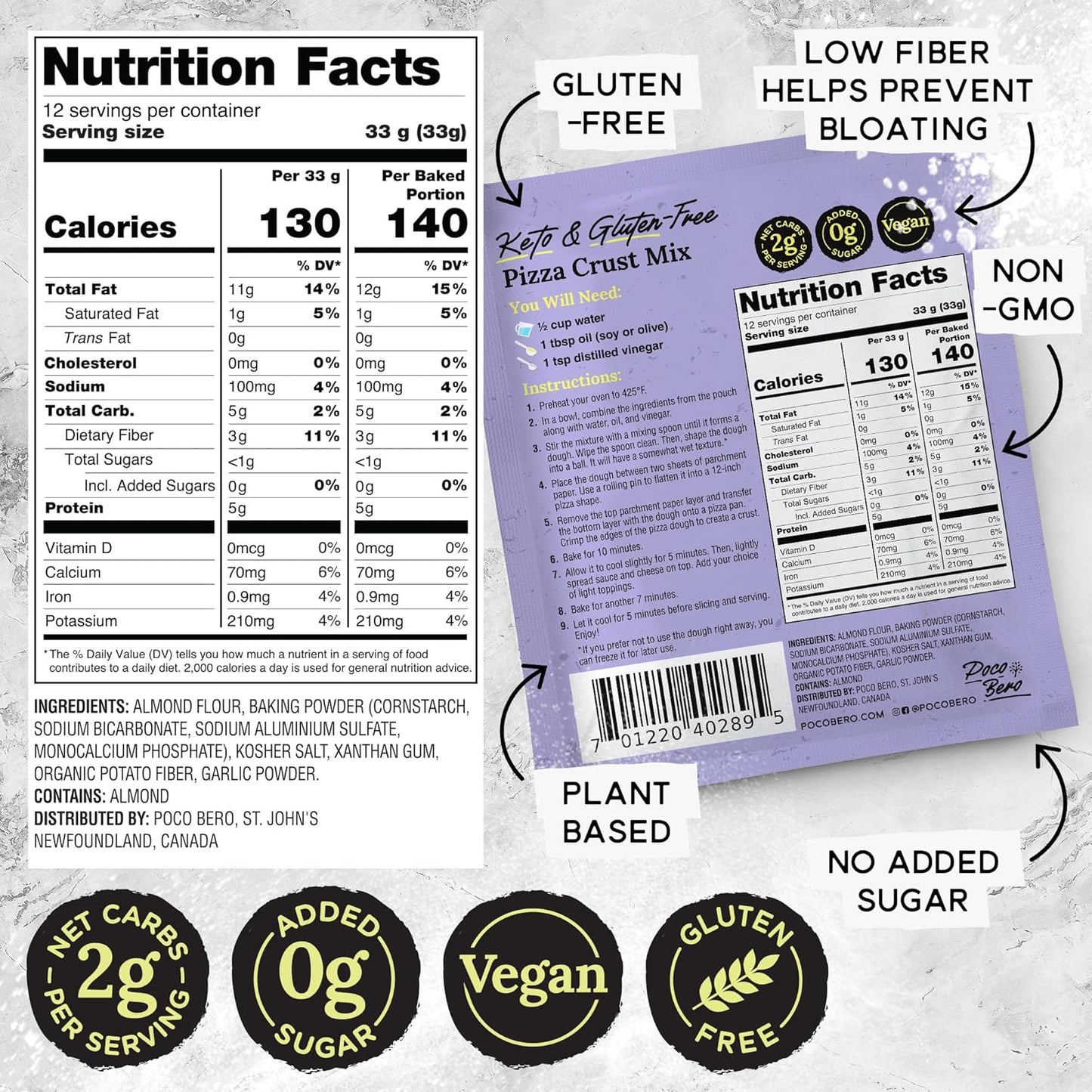 Poco Bero – Gluten-Free Pizza Dough Mix | Keto Piza Crust | Low Carb, Grain-Free, Easy to Make | Keto & Gluten-Free Pizza Dough