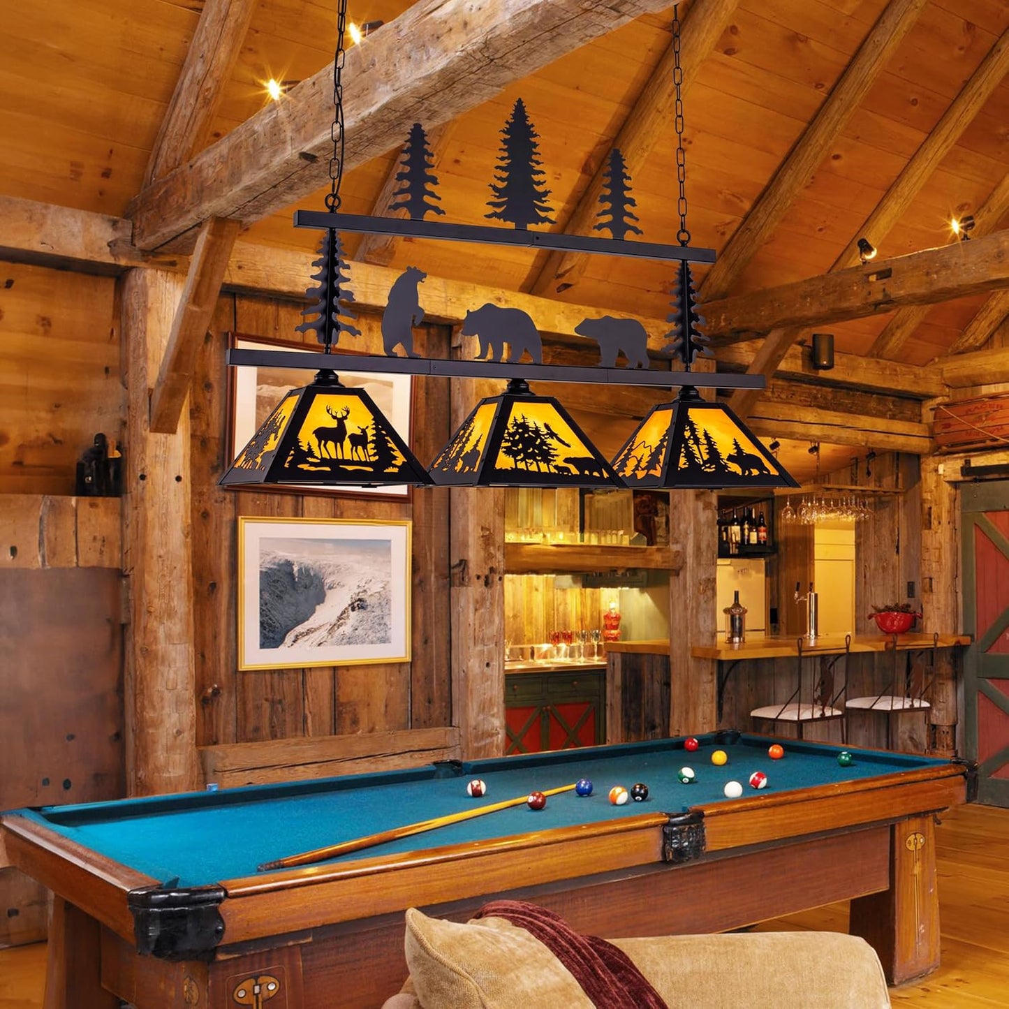 Tochic Rustic Billiard Table Light 3 Lights Vintage Billiard Lights for Over Pool Table, 46.5" Western Pool Table Lights Hanging Fixture Farmhouse Chandelier for Snooker Game Room Man Cave Dining Room
