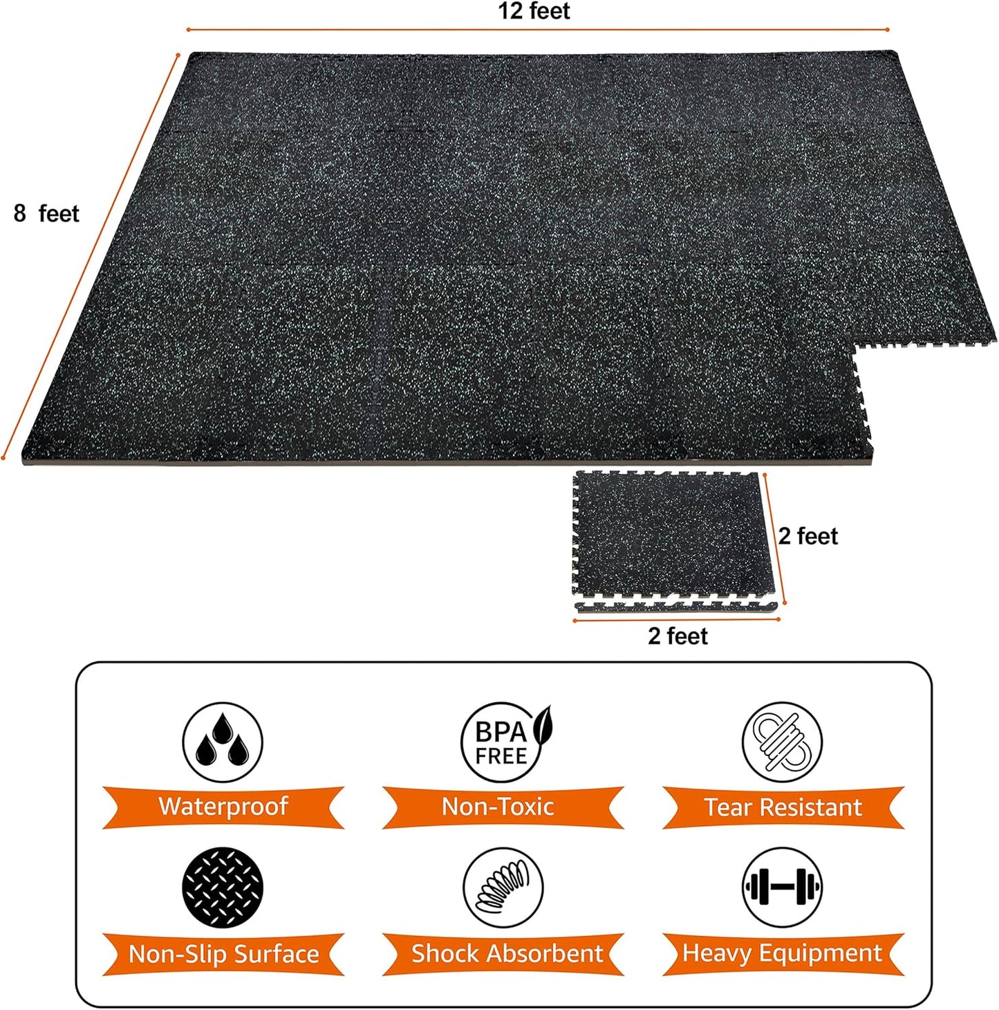 Sivan Fitness 1/2" Thick Rubber Top High-Density EVA Foam Gym Flooring for Home Gym - 48 Sq Ft Exercise Mat Tiles for Workout, Yoga, MMA, Heavy Exercise Equipment Mat - 12 Interlocking Gym Floor Mat