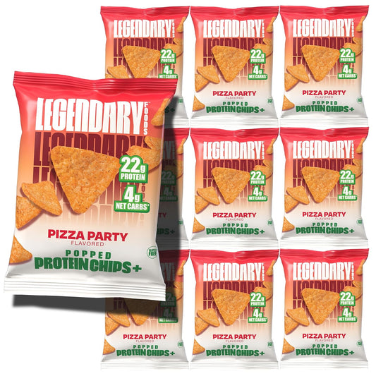 Legendary Foods Pizza Party Protein Chips – Popped Tortilla Style – 22g High Protein, 4g Net Carbs, Low Sugar, Gluten Free, Keto Snack Packs – 10 Count – Healthy Crunchy Chips