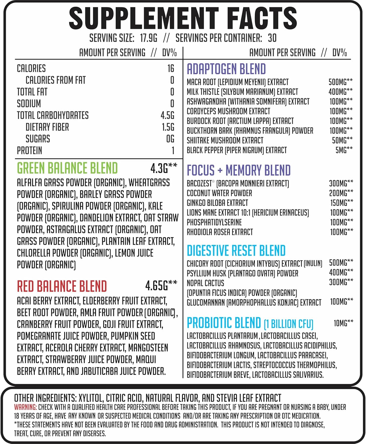 GMU SPORT Daily Greens and Reds, Super Greens Powder, 42 Superfoods, Probiotics, Adaptogens, Antioxidants for Gut Health, Superfood Powder for Mental Focus, Organic Greens Powder - Peach Berry Flavor