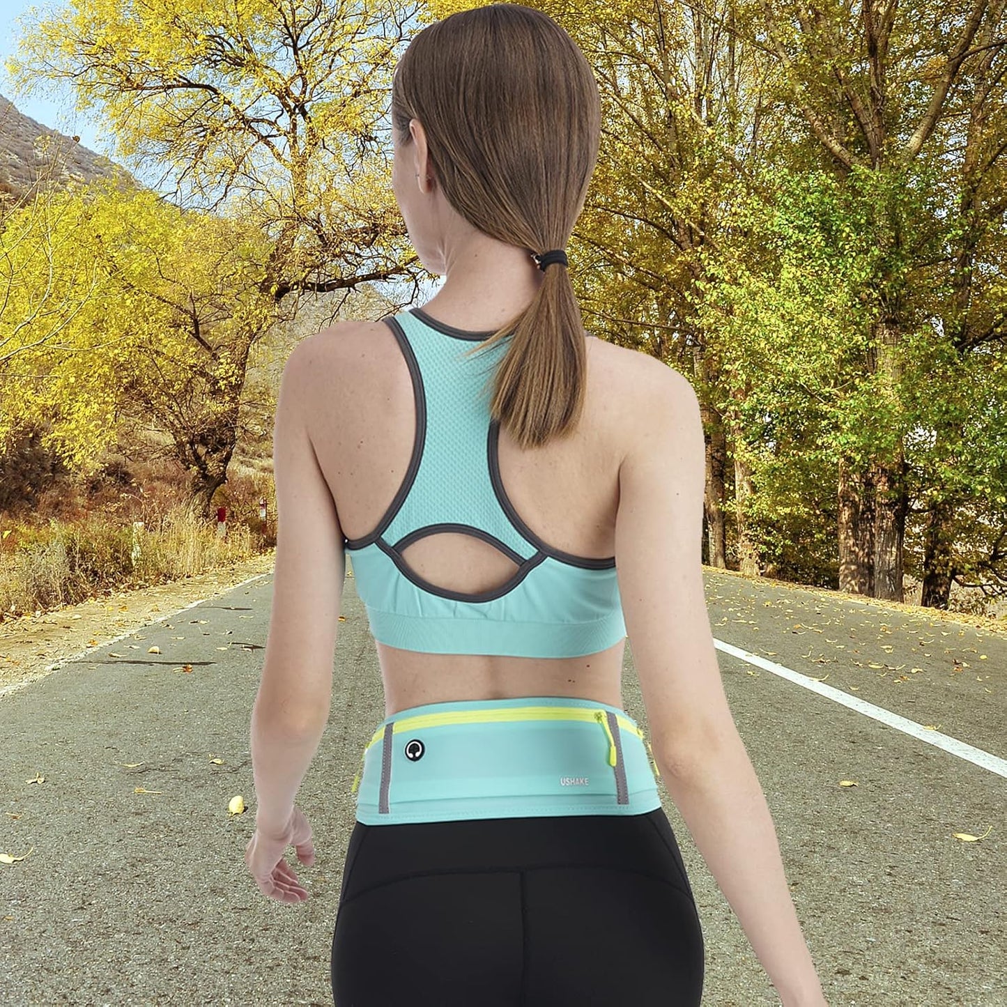 USHAKE Slim Running Belt, Workout Fanny Pack for Men Women,Exercise Waist Pack for Apple iPhone Holder, Runner Belt for Running Walking Cycling Camping Gym Mint blue