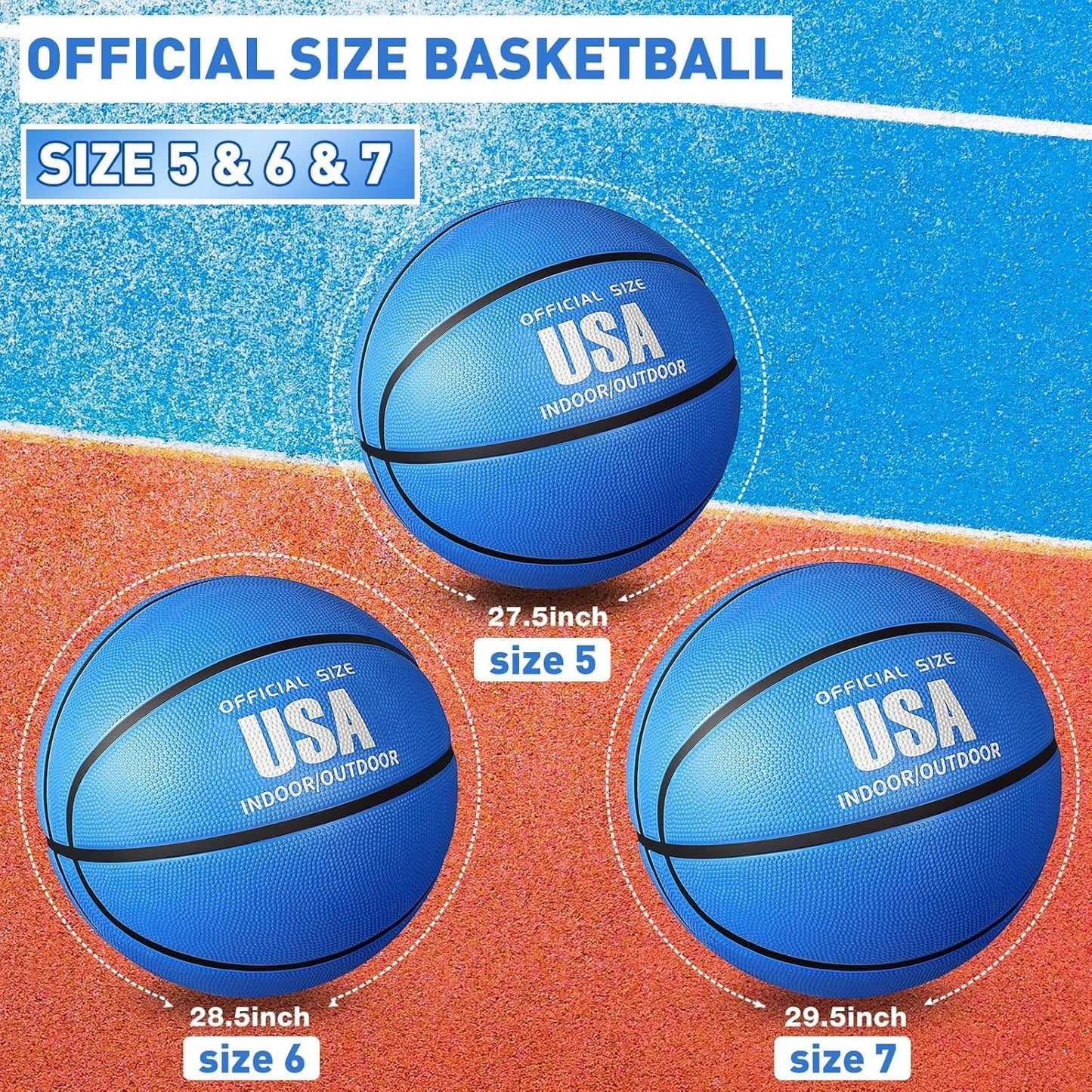 Libima 4 Pcs Rubber Basketball with Pump Official Size Indoor Outdoor Basketball Game Practice Training Kid Teen Women Men Streetbball Sport Gift Back to School