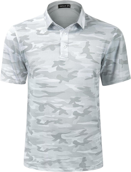 TAPULCO Mens Quick Dry Polo Shirts Camouflage Pattern Performance Athletic Lightweight Breathable Casual Golf Tshirts