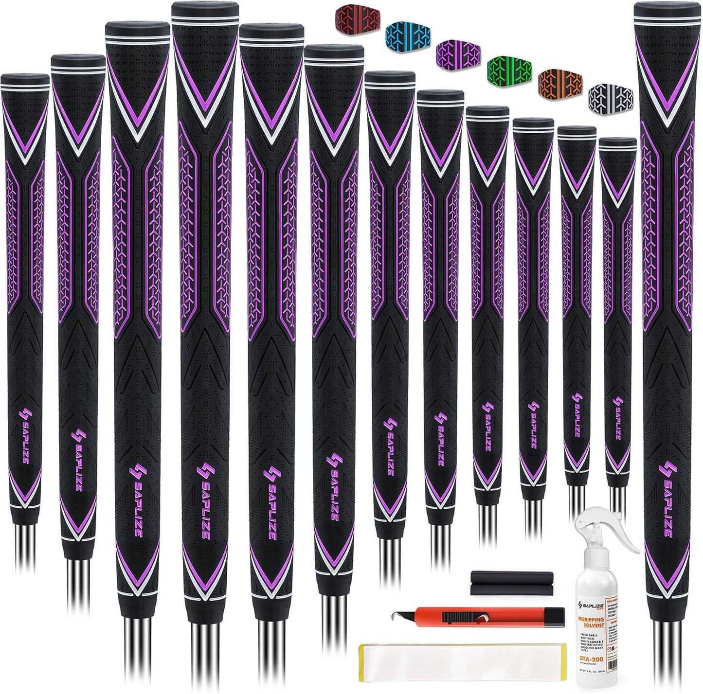 SAPLIZE High-performance Rubber Golf Grips 13 Pack, High Shock Absorption, Non-slip, Choose from 13 Grips with 15 Tapes or Full Regripping Kit, Available in Standard/Mid/Jumbo Sizes, CC10 Series