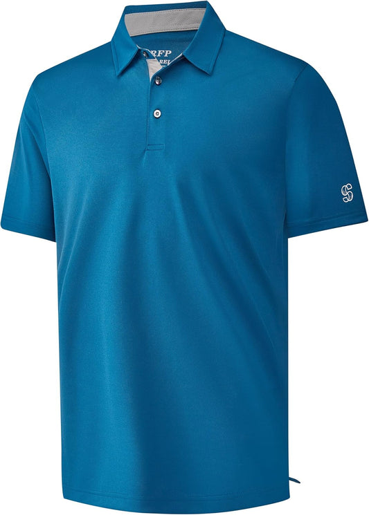 Mens Golf Shirt Short Sleeve Moisture Wicking Dry Fit Performance Solid Casual Pique Collared Golf Polo Shirts for Men