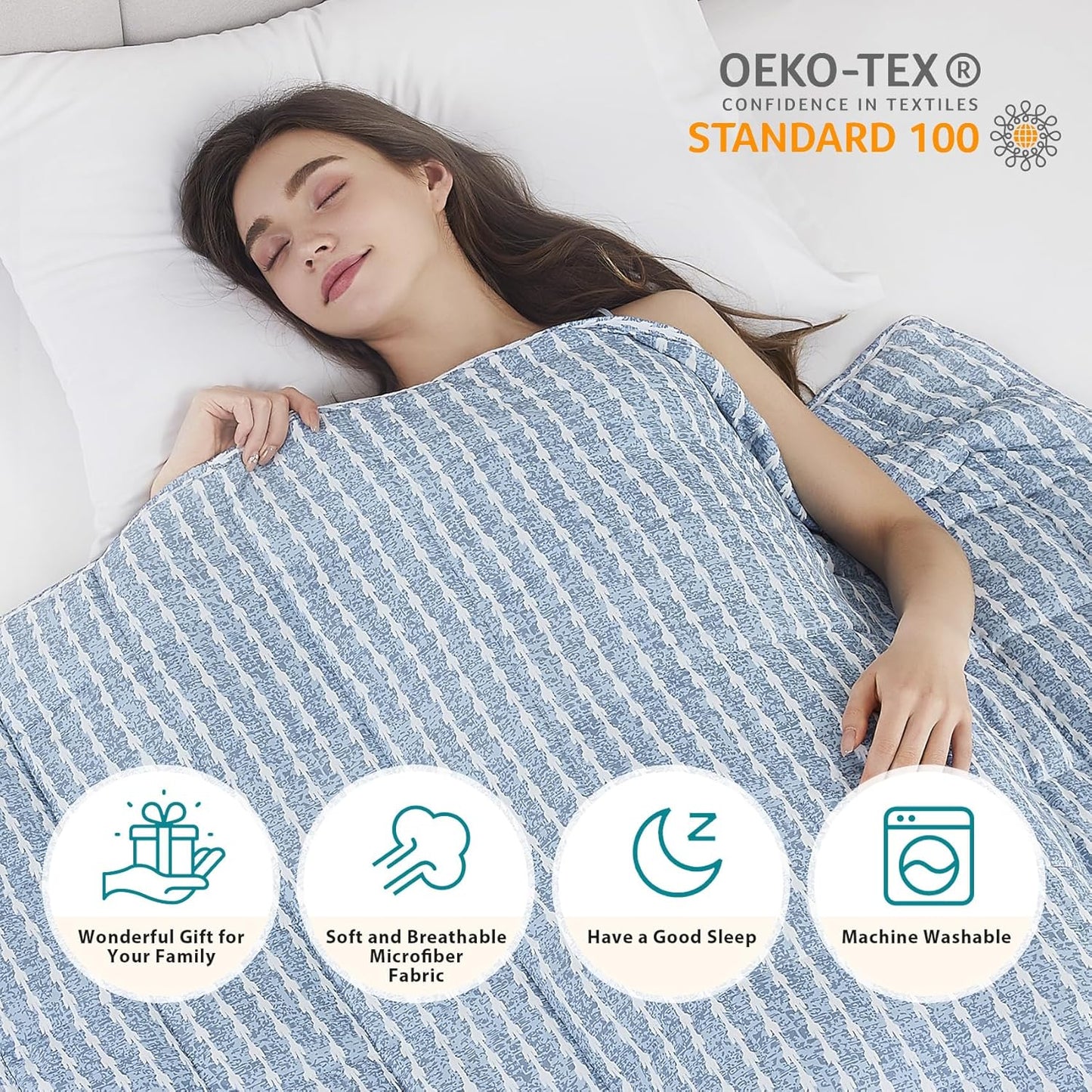 L'AGRATY Weighted Blanket - 60"x80" 25lbs Cooling Breathable Heavy Blanket Microfiber Material with Glass Beads for Adult All-Season Summer Fall Winter Soft Thick Comfort