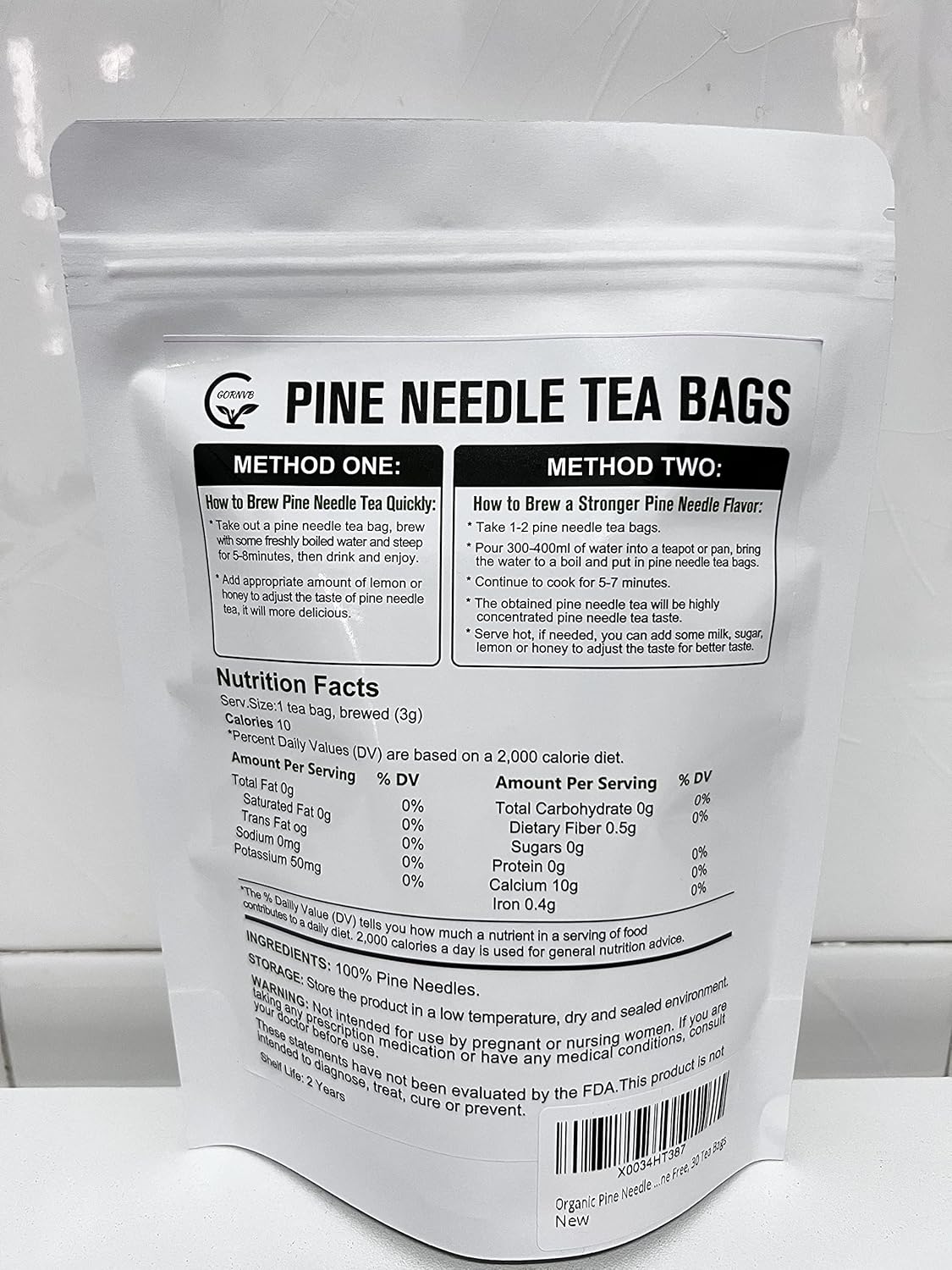Organic Pine Needle Tea Bags - 100% Pure Natural Dried Pine Needles Herbal Tea, Effectively Antioxidant & Immune Support, Caffeine Free, 30 Tea Bags